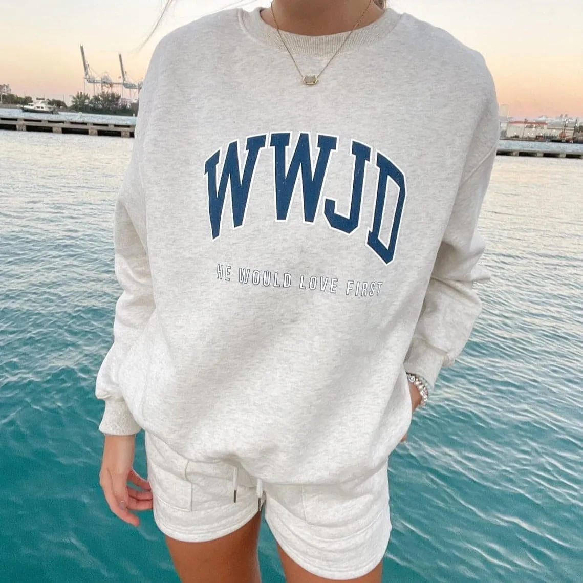 NEW! | "WWJD" UNIVERSITY CREWNECK | ASH sold by He Would Love First product image thumbnail 3