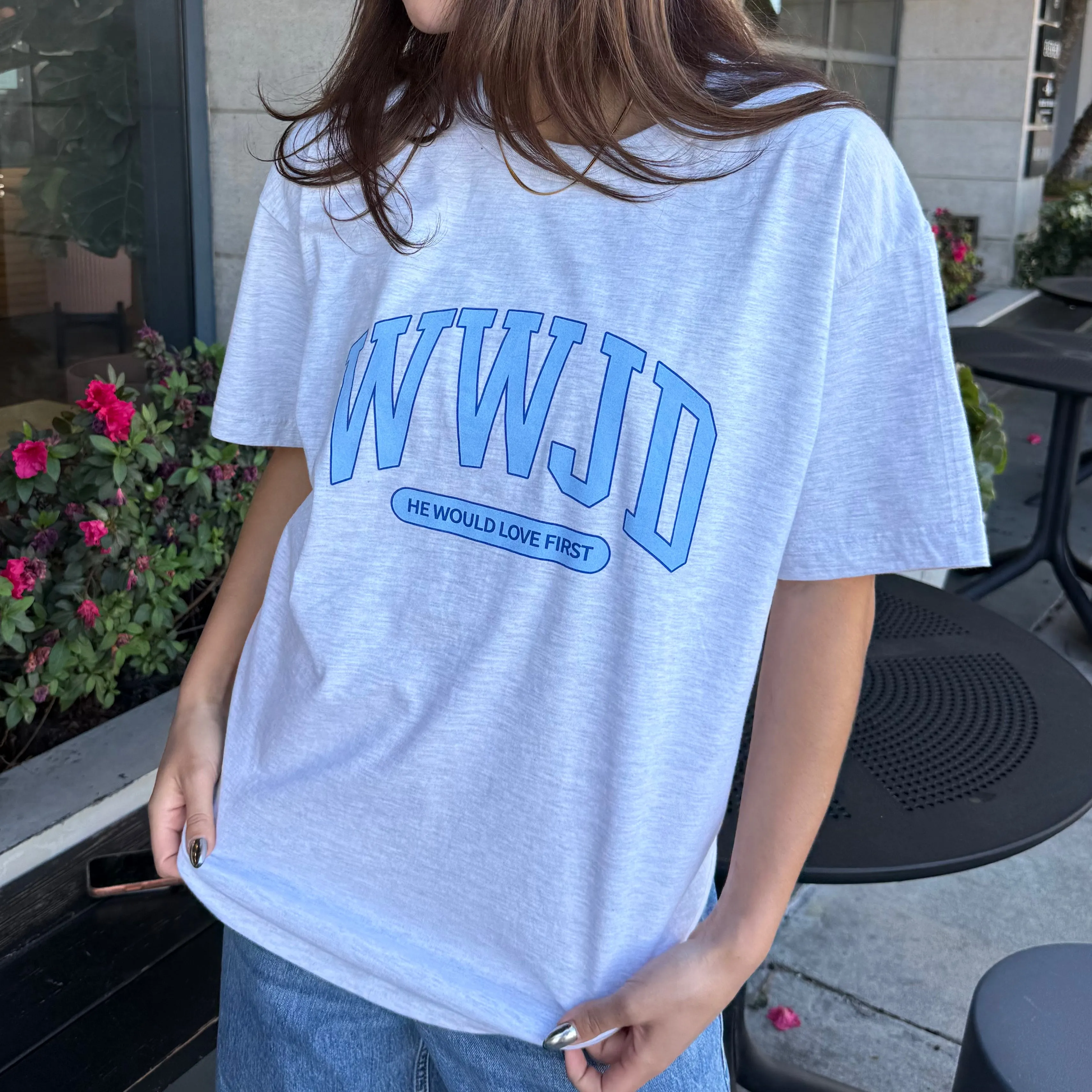 NEW! | "WWJD UNIVERSITY" TEE | ASH sold by He Would Love First product image thumbnail 3