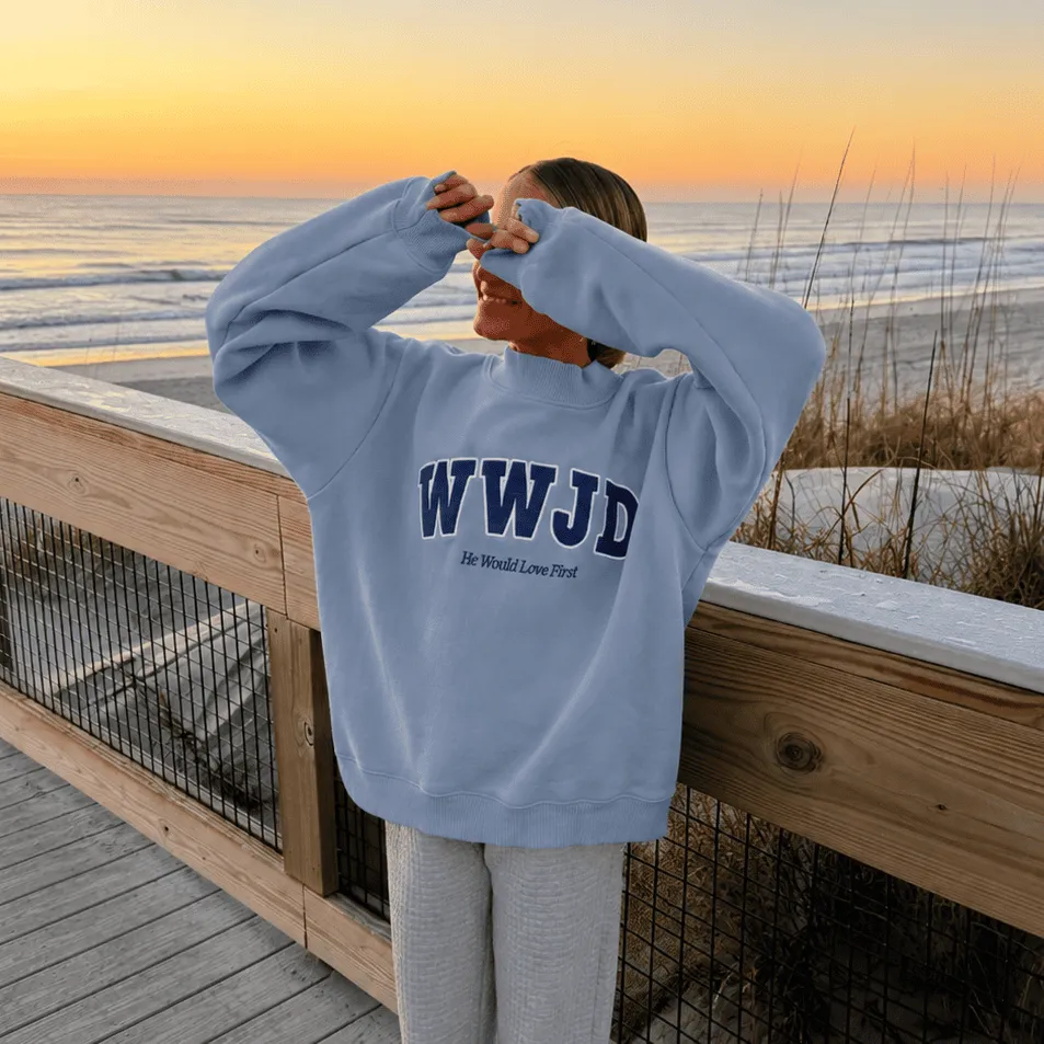 PREMIUM! | WWJD HEAVY WEIGHT MOCKNECK CREW | BLUE sold by He Would Love First product image thumbnail 2