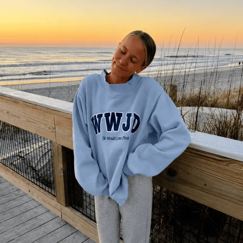 PREMIUM! | WWJD HEAVY WEIGHT MOCKNECK CREW | BLUE made by He Would Love First