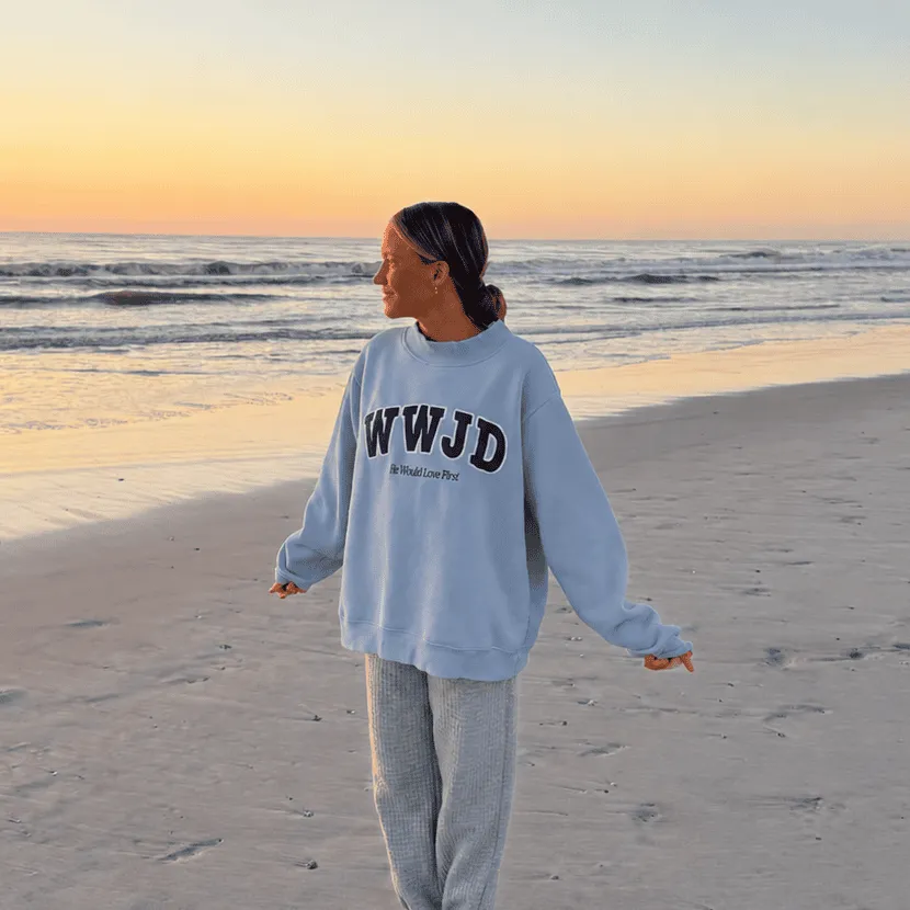 PREMIUM! | WWJD HEAVY WEIGHT MOCKNECK CREW | BLUE sold by He Would Love First product image thumbnail 3