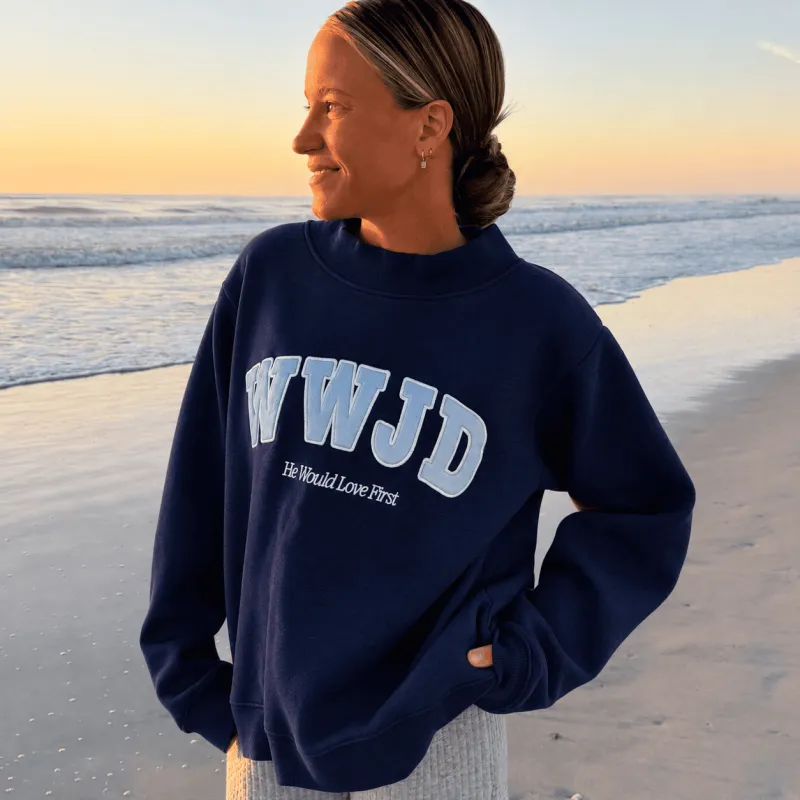 PREMIUM! | WWJD HEAVY WEIGHT MOCKNECK CREW | NAVY made by He Would Love First