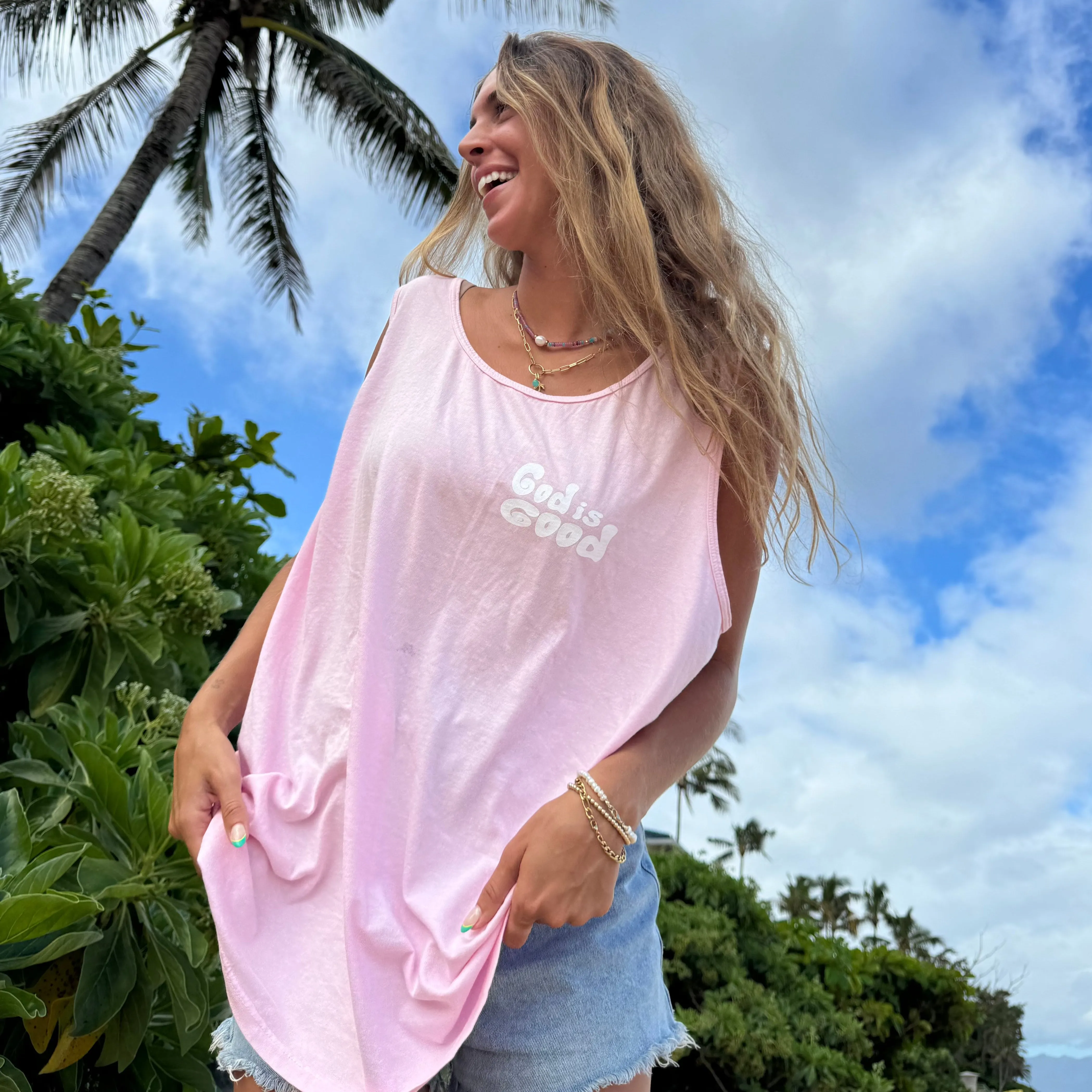 NEW! | "GOD IS GOOD" PREMIUM COMFORT COLOR TANK | PINK sold by He Would Love First product image thumbnail 4