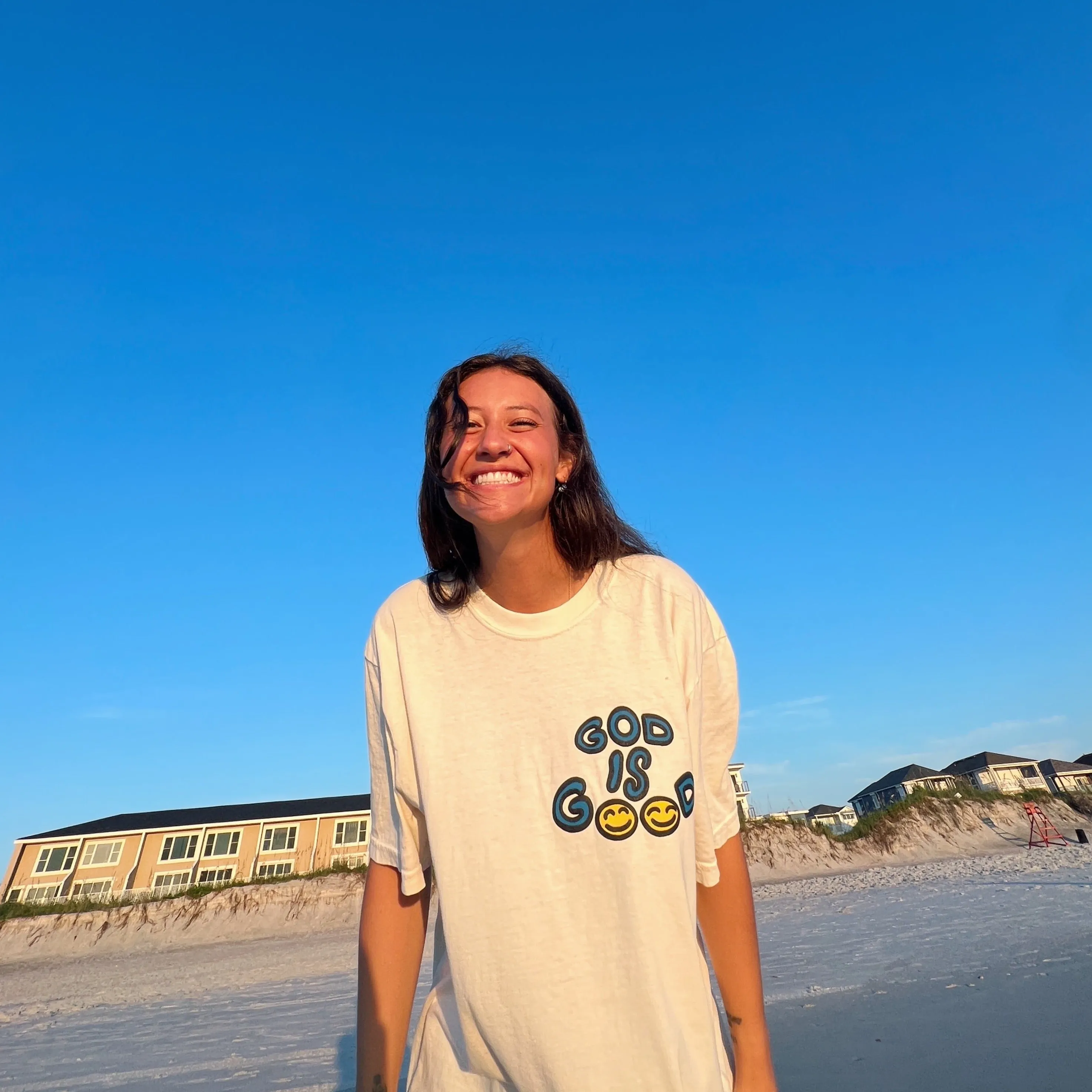 NEW! | PUFF PRINT "GOD IS GOOD" | PREMIUM COMFORT COLOR TEE | CREAM sold by He Would Love First product image thumbnail 4
