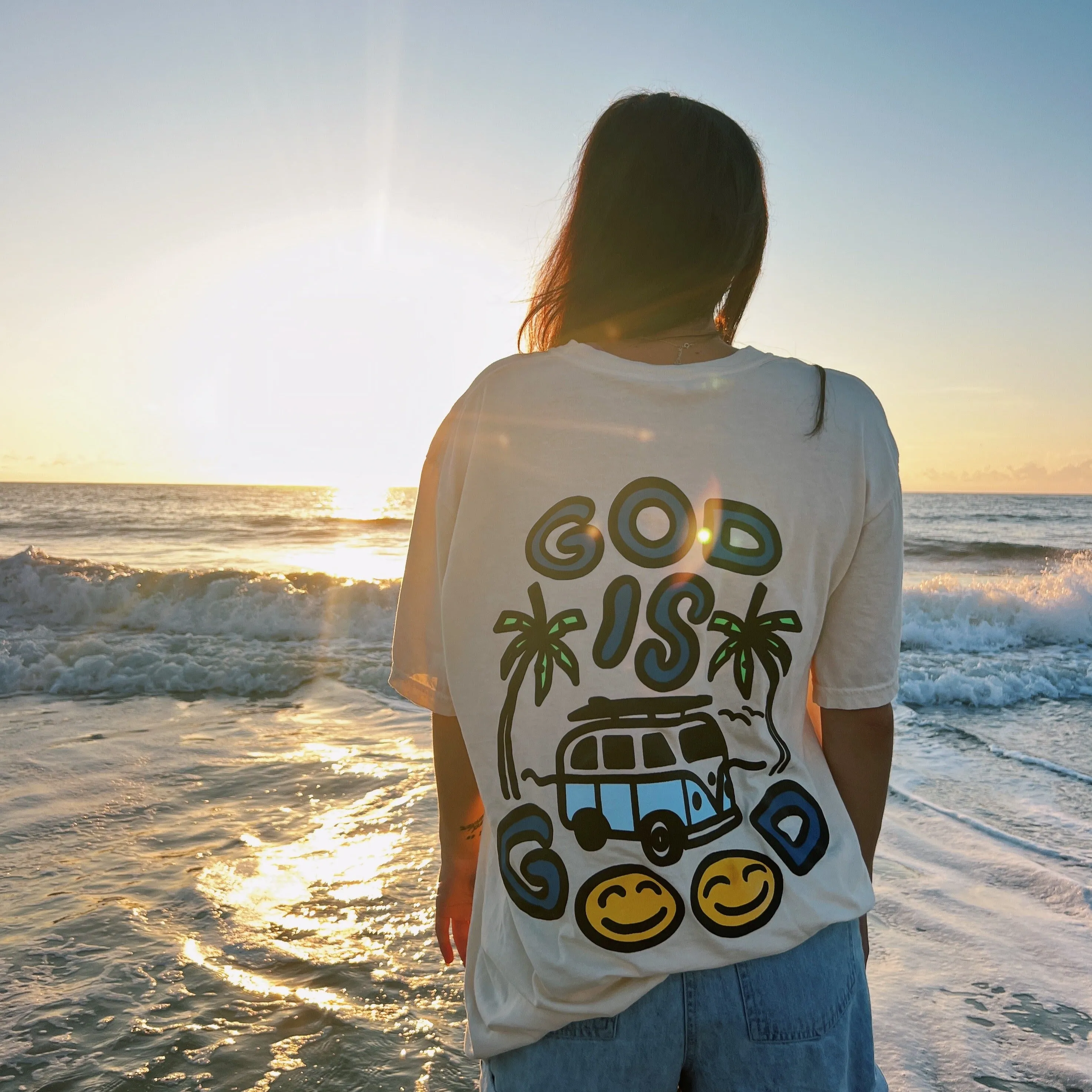 NEW! | PUFF PRINT "GOD IS GOOD" | PREMIUM COMFORT COLOR TEE | CREAM sold by He Would Love First product image thumbnail 3