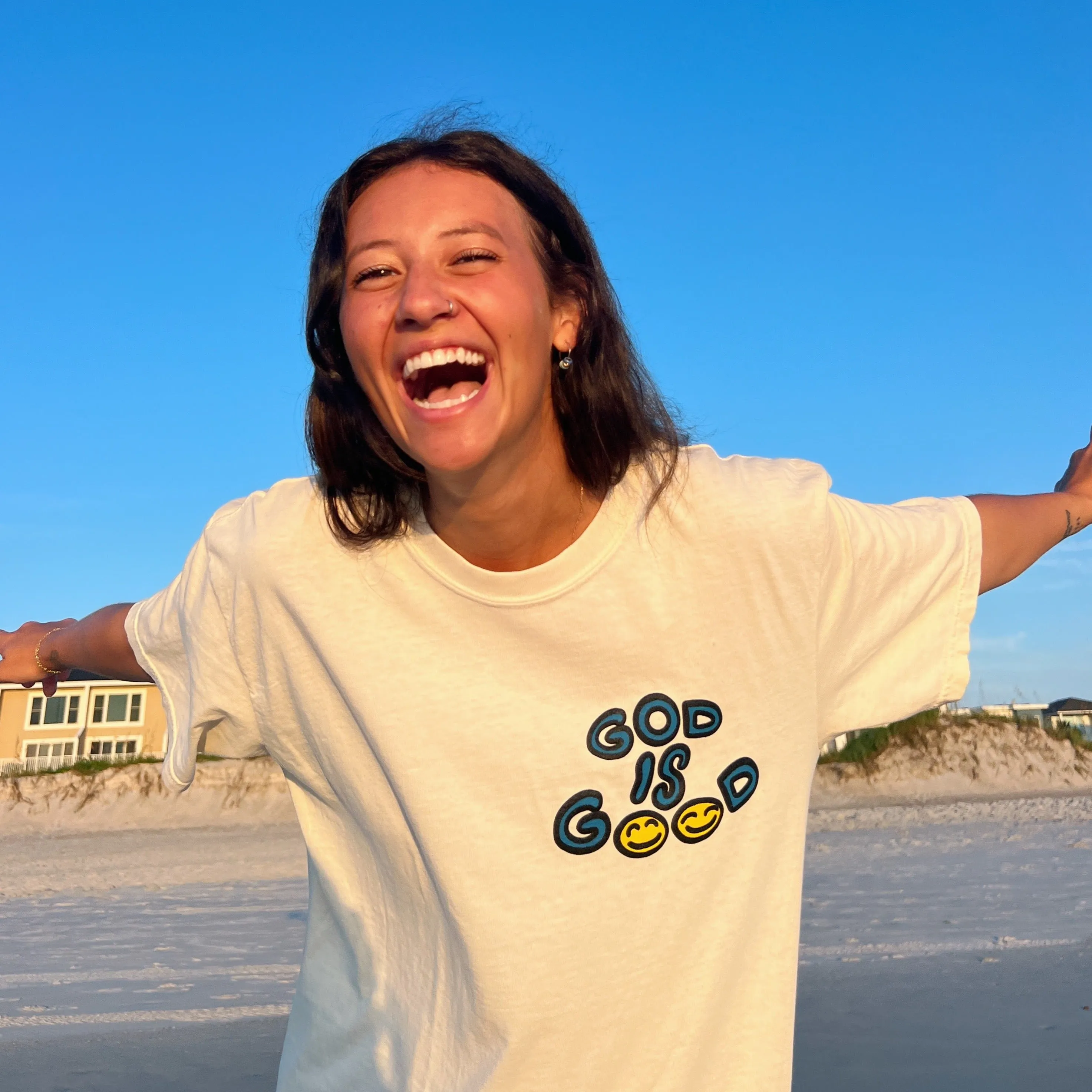 NEW! | PUFF PRINT "GOD IS GOOD" | PREMIUM COMFORT COLOR TEE | CREAM sold by He Would Love First product image thumbnail 2
