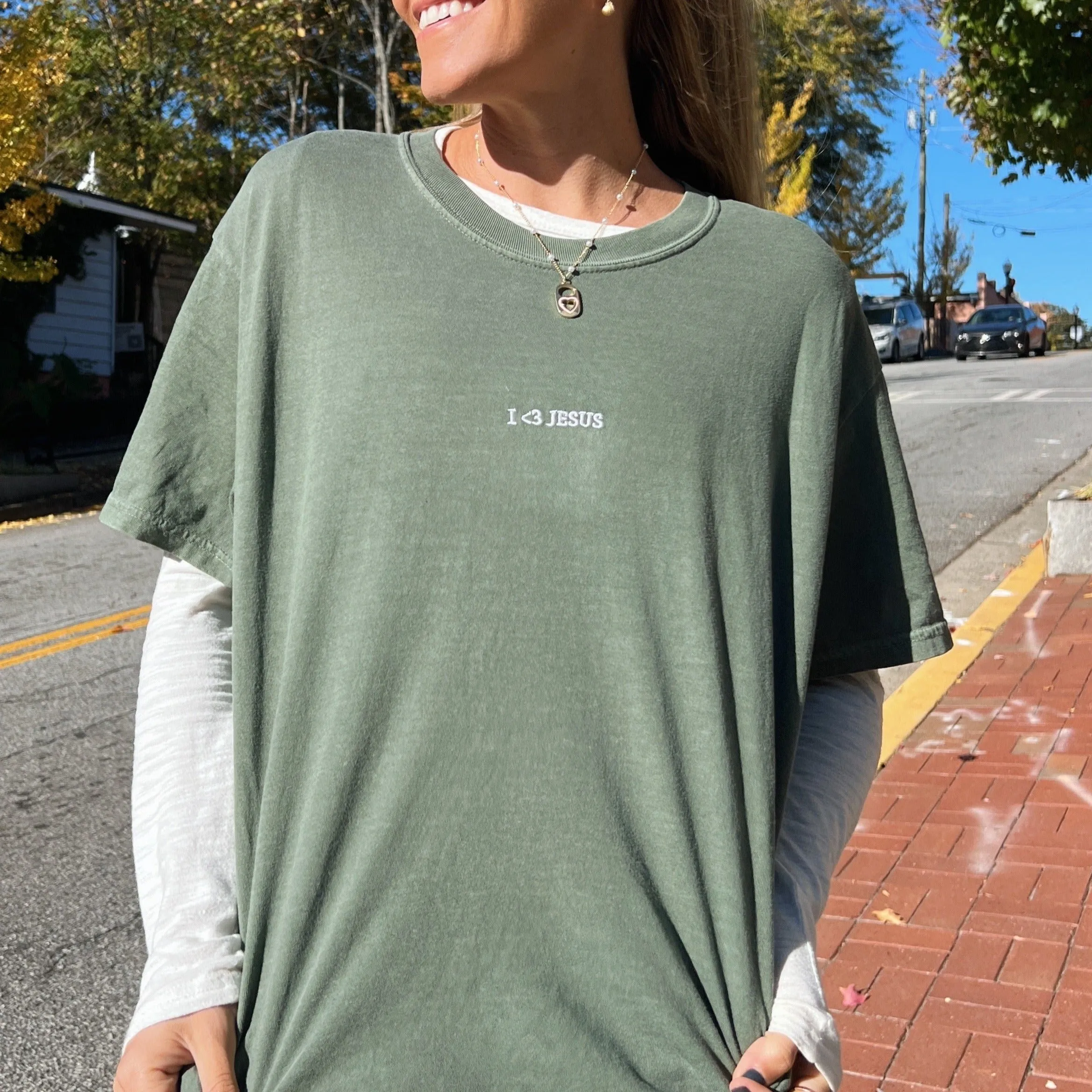 NEW! | "I <3 JESUS" EMBROIDERED COMFORT COLOR TEE | MOSS sold by He Would Love First
