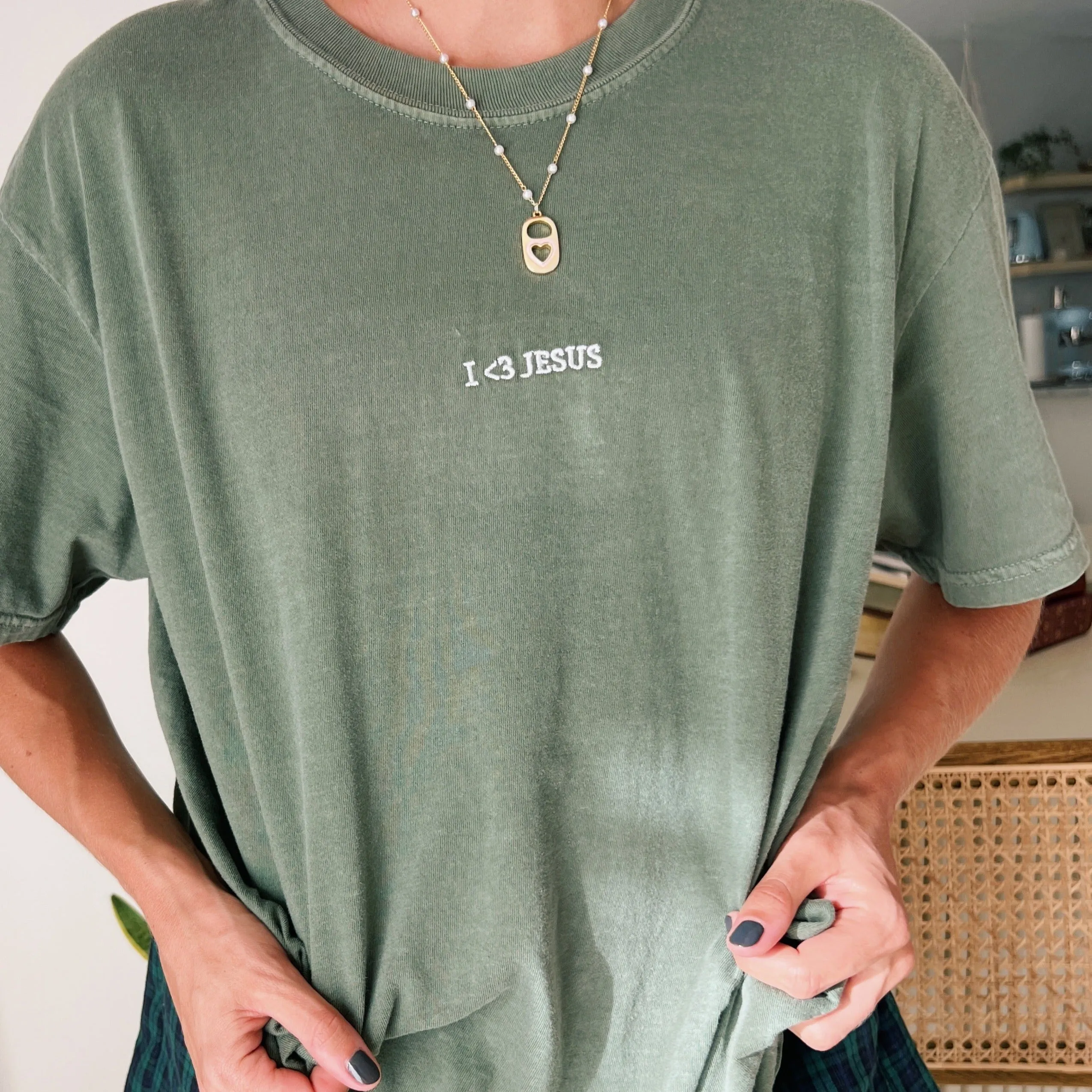 NEW! | "I <3 JESUS" EMBROIDERED COMFORT COLOR TEE | MOSS sold by He Would Love First product image thumbnail 4