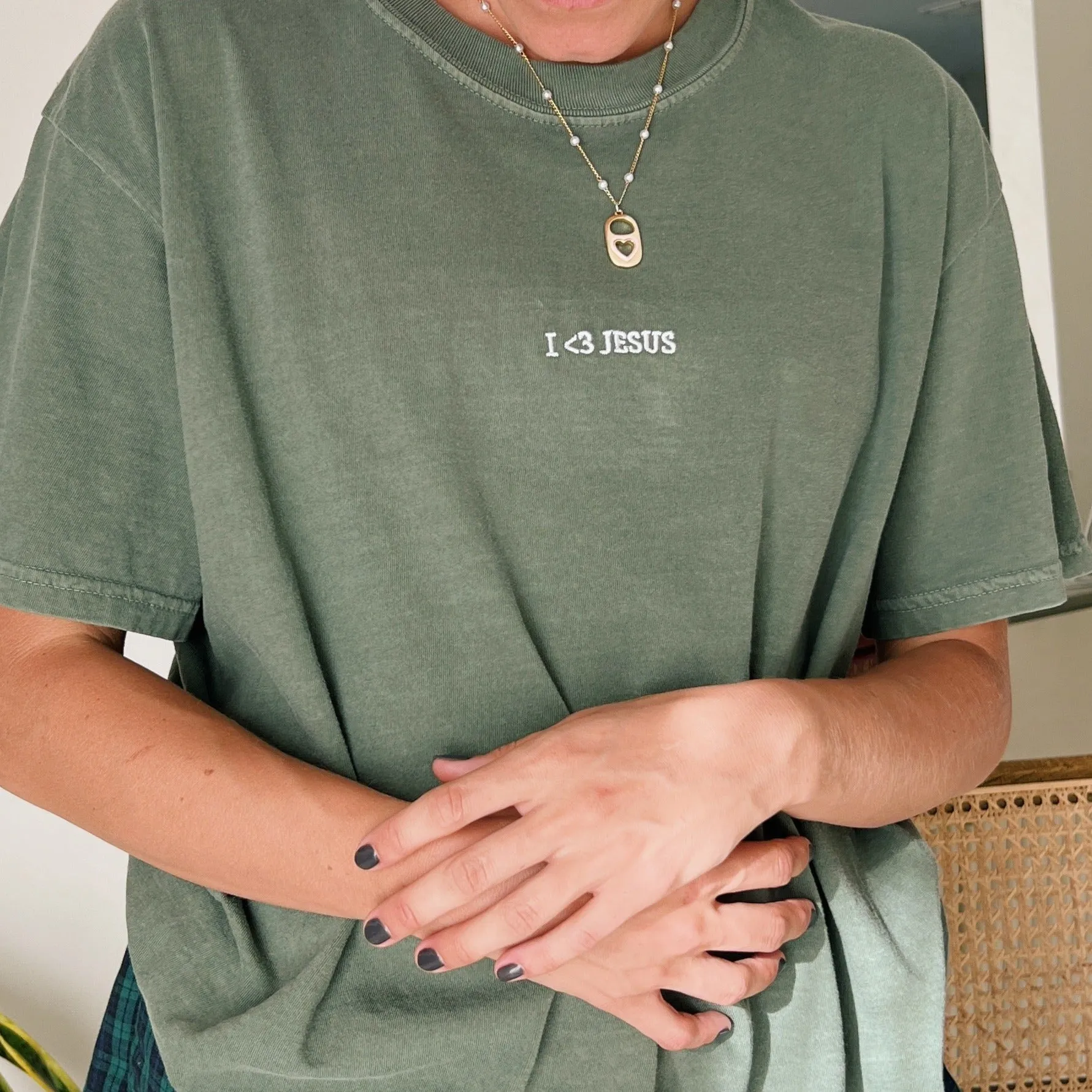 NEW! | "I <3 JESUS" EMBROIDERED COMFORT COLOR TEE | MOSS sold by He Would Love First product image thumbnail 2