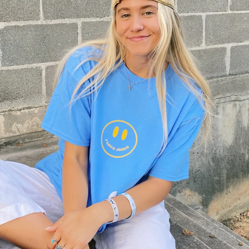 SMILEY "I LOVE JESUS" | TEE | CAROLINA BLUE sold by He Would Love First