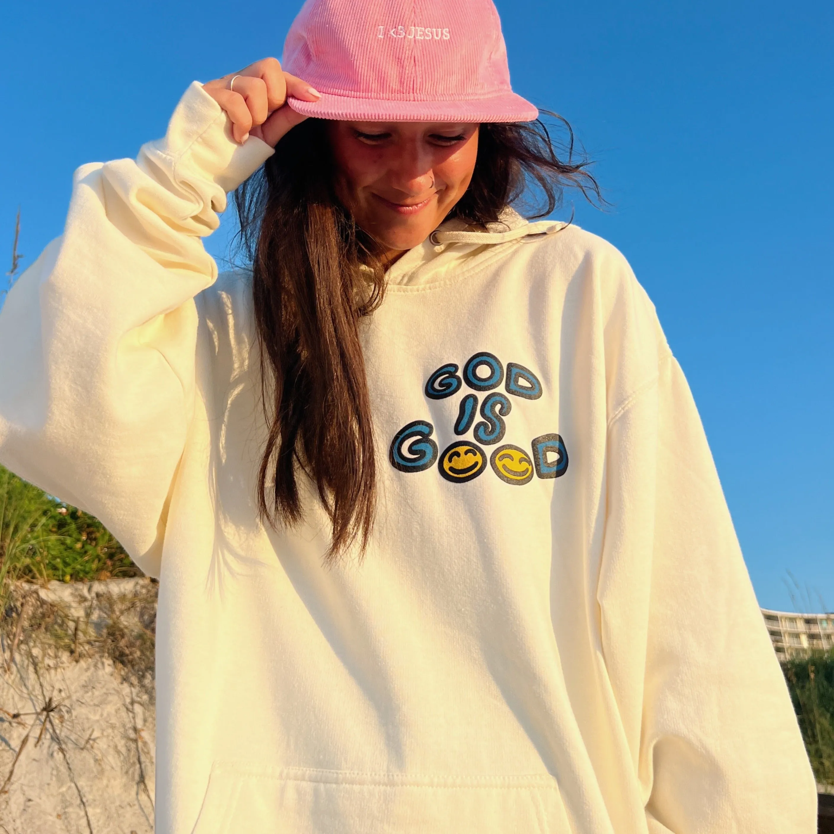NEW! | PUFF PRINT "GOD IS GOOD" HOODIE | CREAM sold by He Would Love First product image thumbnail 2