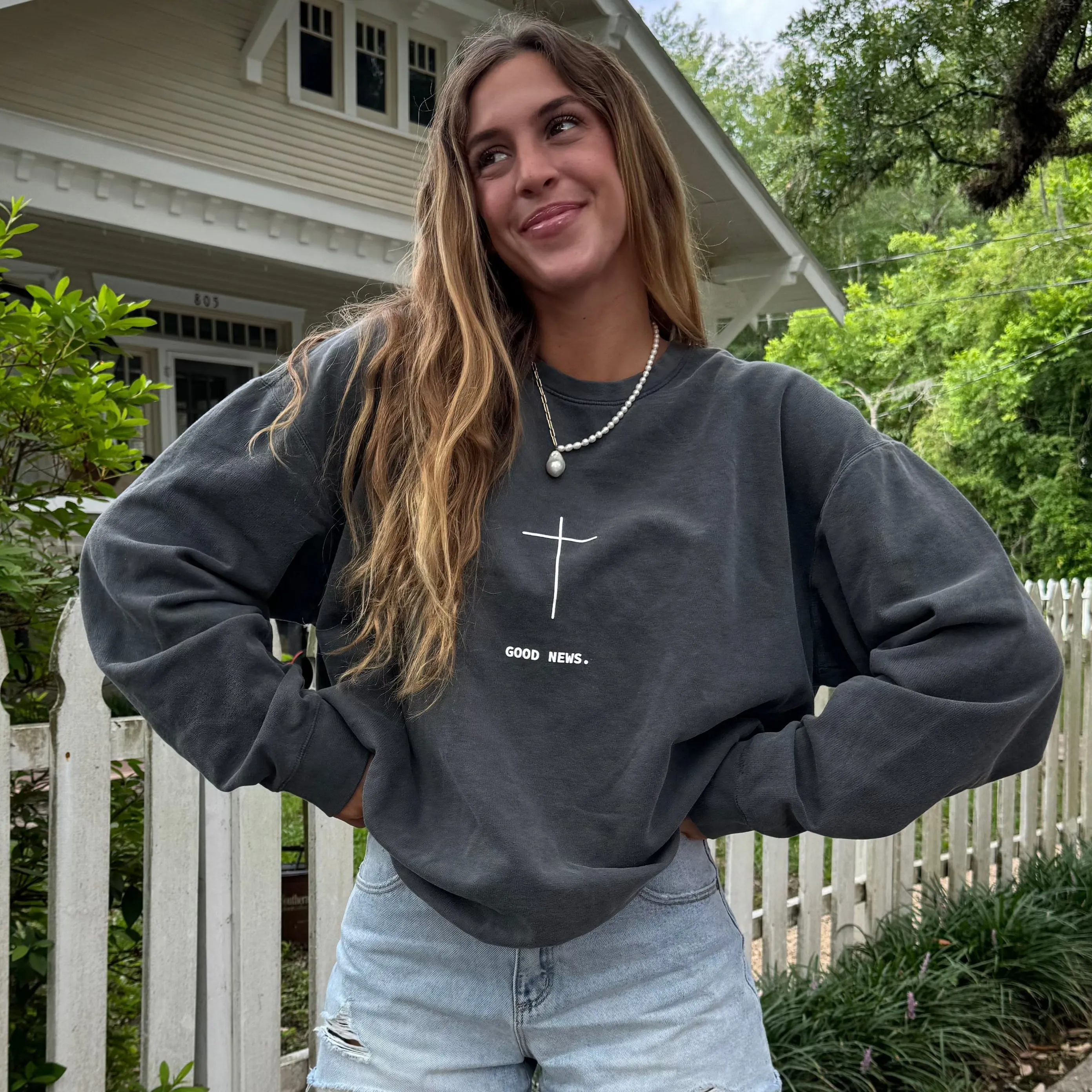 NEW! | "GOOD NEWS" PREMIUM COMFORT COLOR CREWNECK | PEPPER sold by He Would Love First product image thumbnail 2