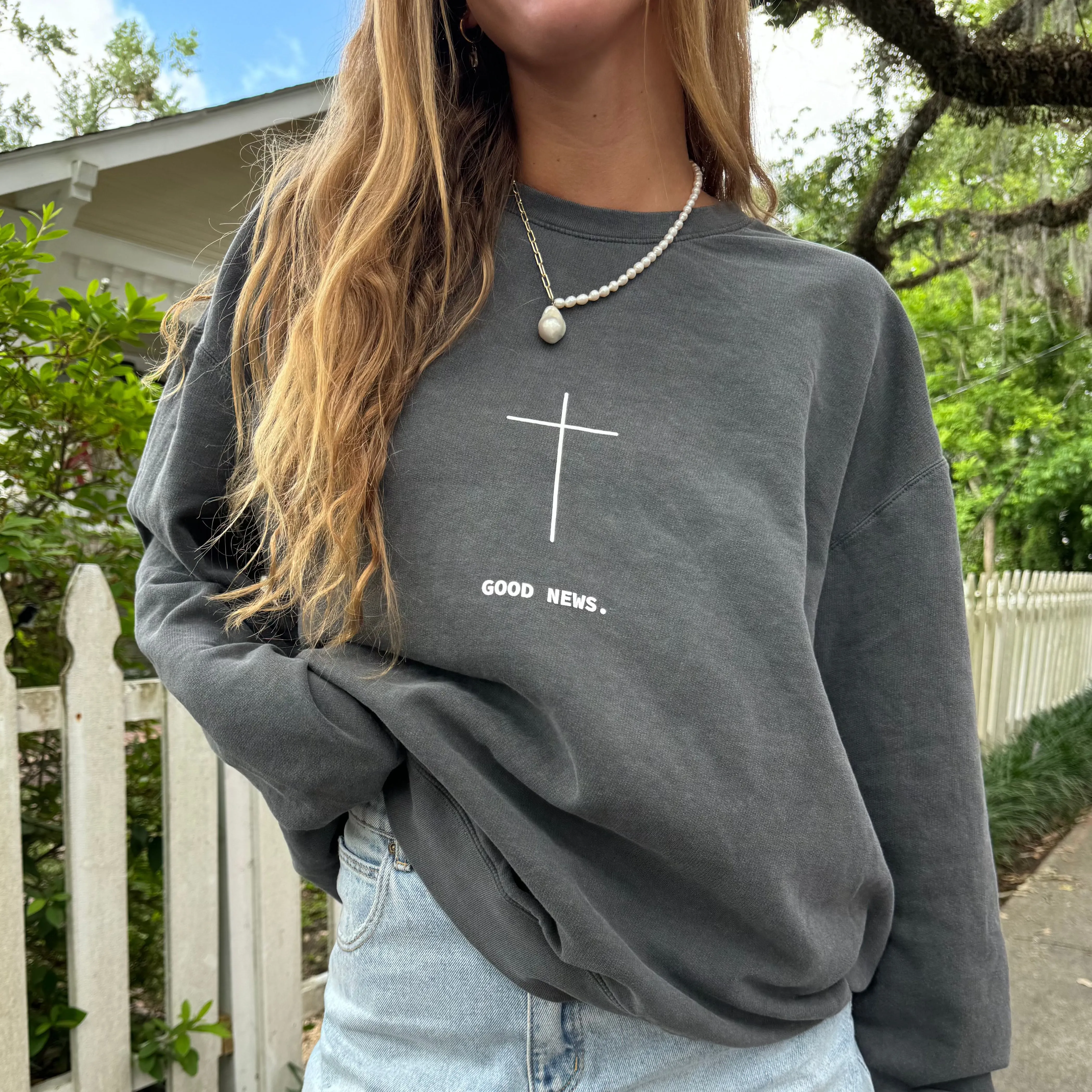 NEW! | "GOOD NEWS" PREMIUM COMFORT COLOR CREWNECK | PEPPER sold by He Would Love First