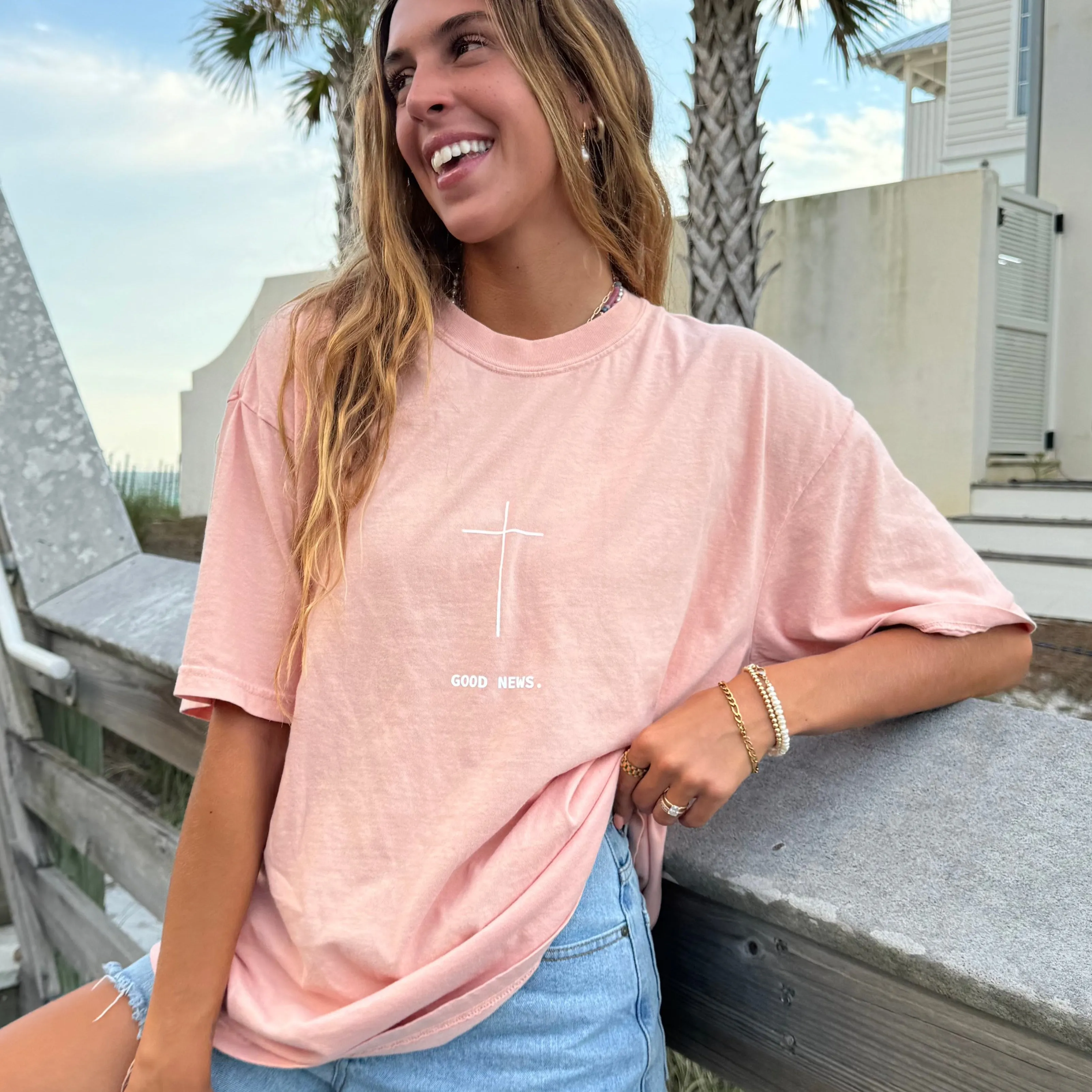 RESTOCK | "GOOD NEWS" PREMIUM COMFORT COLOR TEE | PEACH sold by He Would Love First product image thumbnail 5