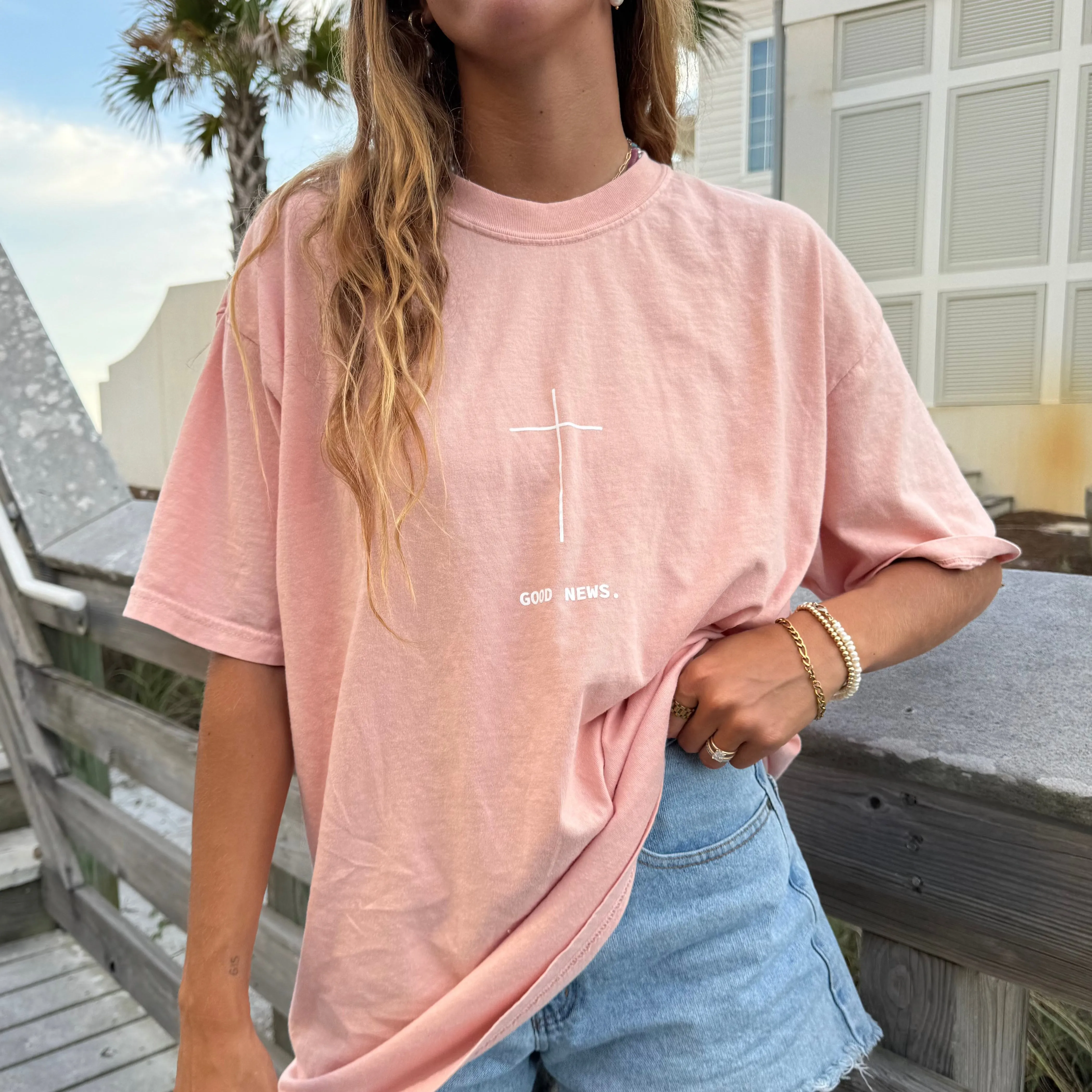 RESTOCK | "GOOD NEWS" PREMIUM COMFORT COLOR TEE | PEACH sold by He Would Love First product image thumbnail 4