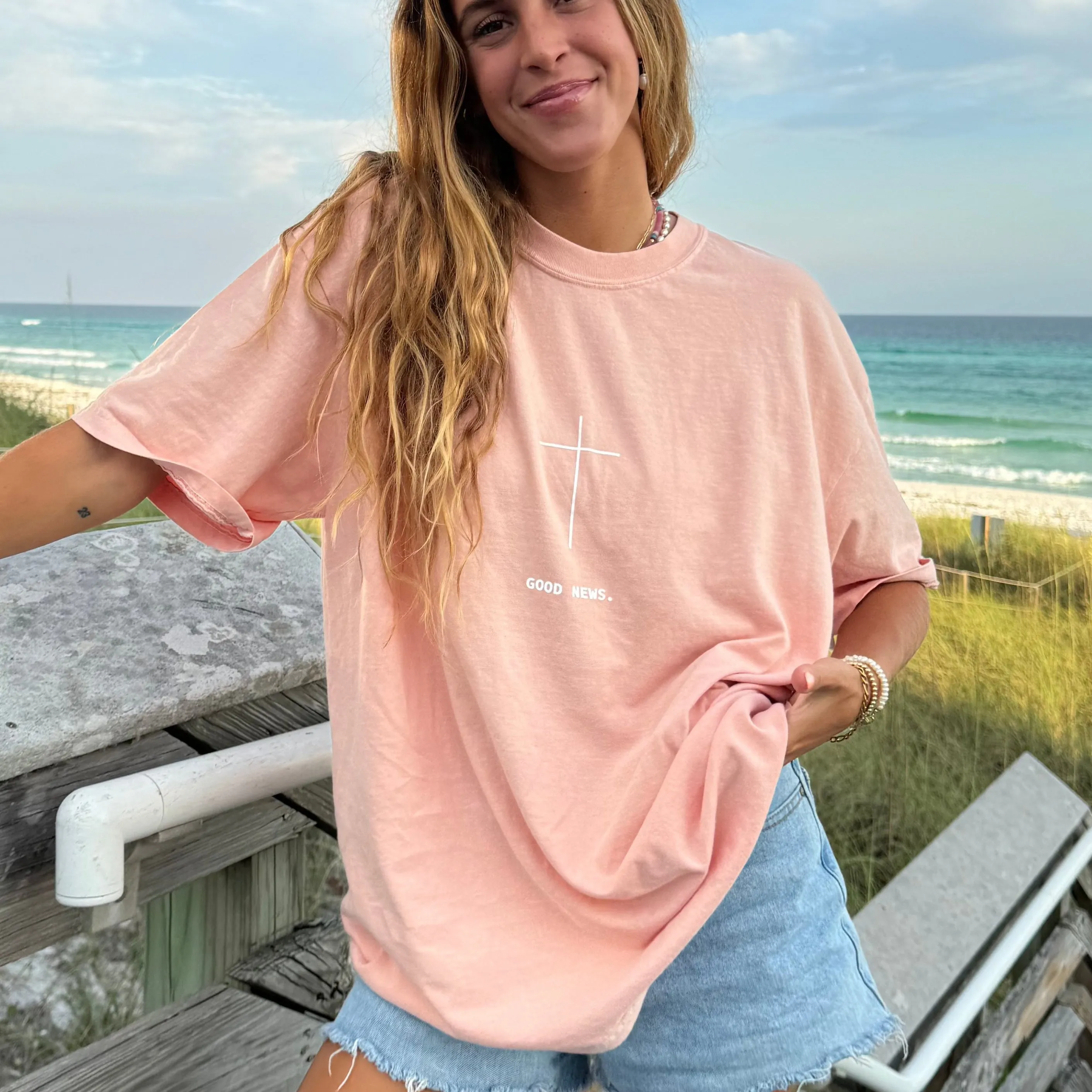 RESTOCK | "GOOD NEWS" PREMIUM COMFORT COLOR TEE | PEACH sold by He Would Love First product image thumbnail 2