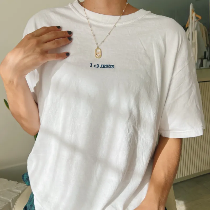 NEW! | "I <3 JESUS" EMBROIDERED COMFORT COLOR TEE | WHITE sold by He Would Love First