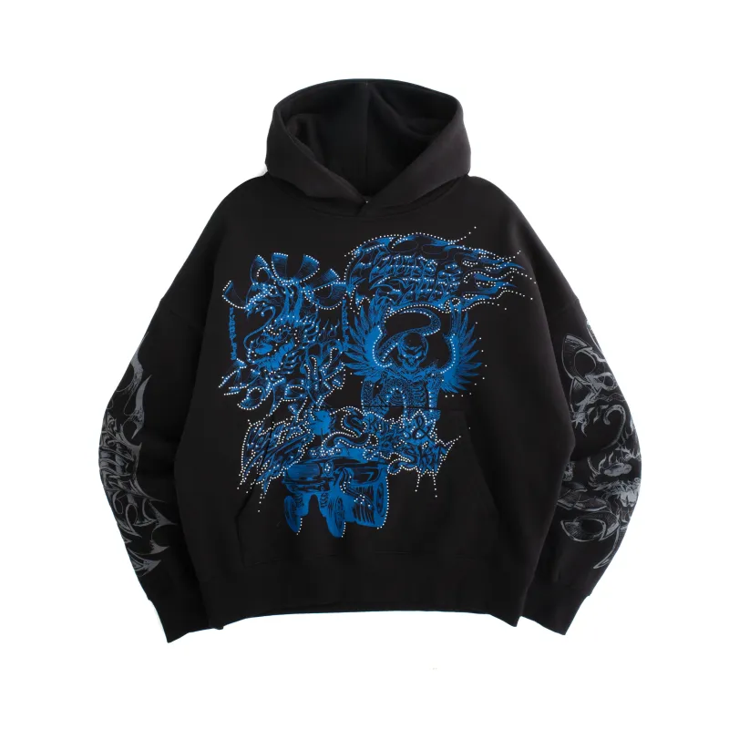 FLAMES & STUFF HOODIE BLACK/BLUE made by Junglesjungles