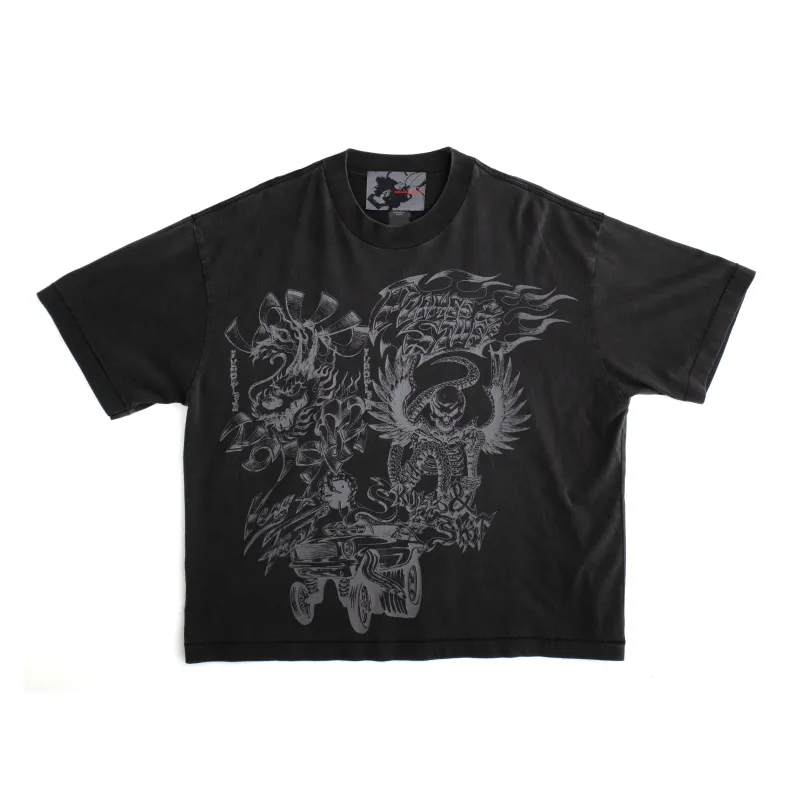 FLAMES N STUFF TEE- VINTAGE BLACK made by Junglesjungles