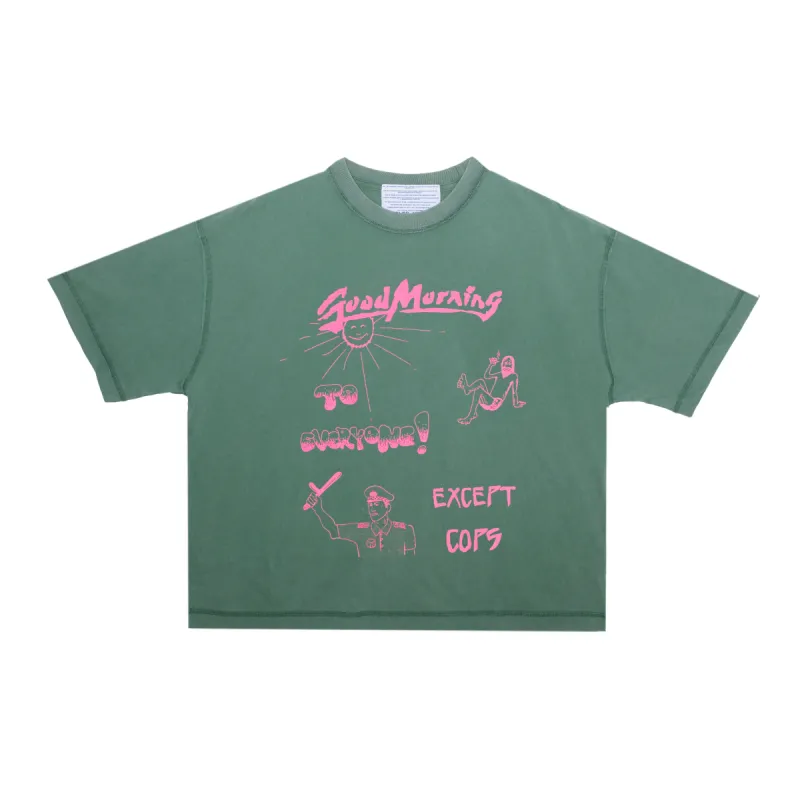 GOOD MORNING COPS TEE VINTAGE GREEN sold by Junglesjungles