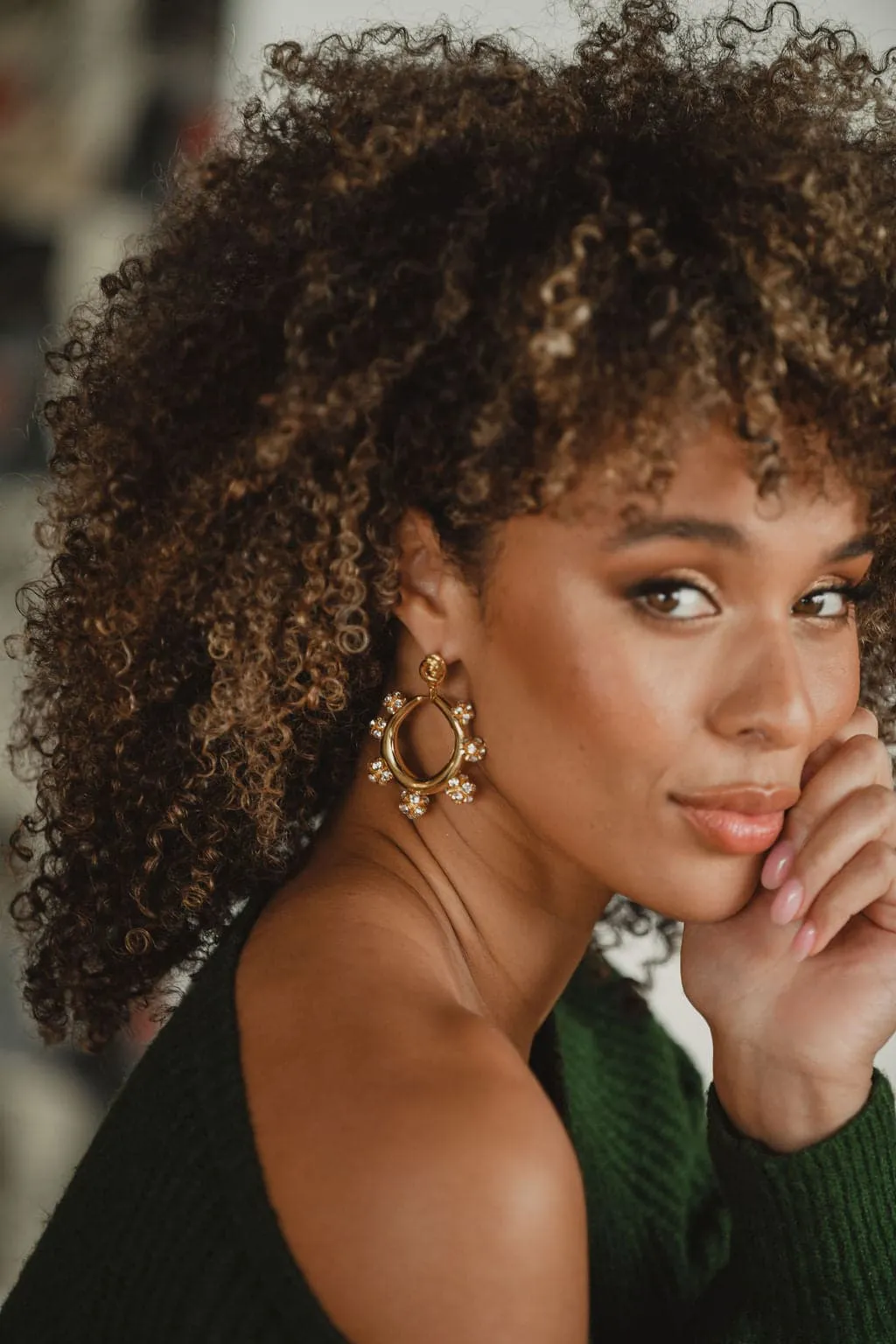 Rae Gold Rhinestone Statement Earrings sold by 12th Tribe product image thumbnail 5