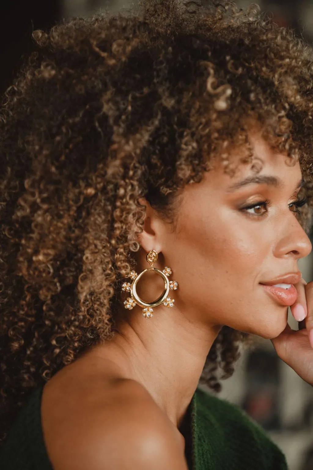 Rae Gold Rhinestone Statement Earrings sold by 12th Tribe product image thumbnail 4