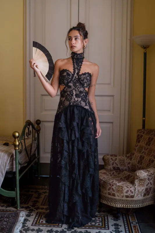 Princesa Black Lace Drop Waist Maxi Dress | Parallel
