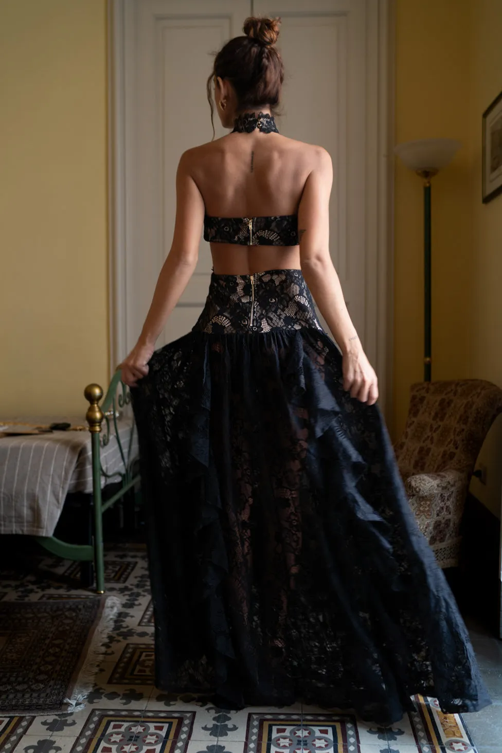 Princesa Black Lace Drop Waist Maxi Dress sold by 12th Tribe product image thumbnail 2