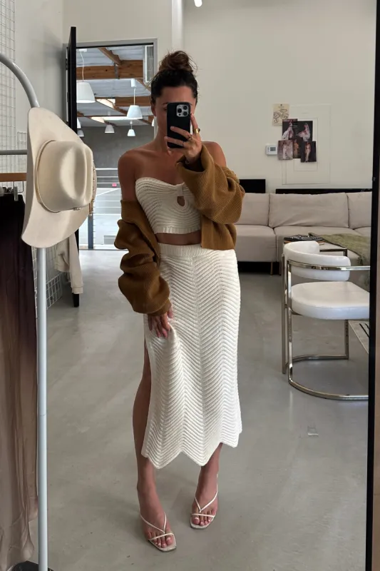 Nita Cream Knit Strapless Crop Top sold by 12th Tribe