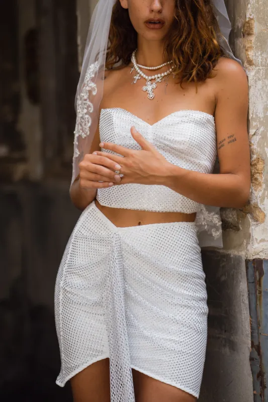 Sabrina Rhinestone Mesh Mini Skirt sold by 12th Tribe