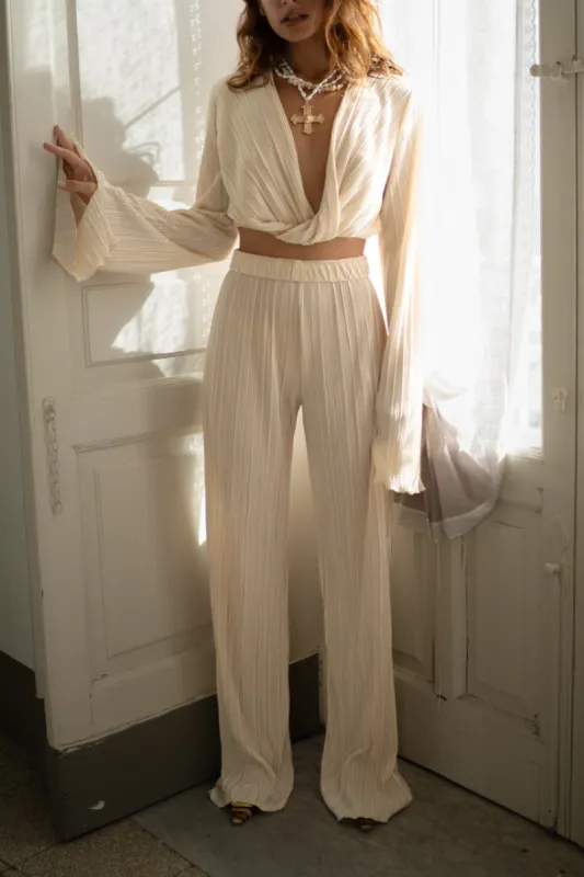 Marcella Champagne Plisse Pull On Pants sold by 12th Tribe