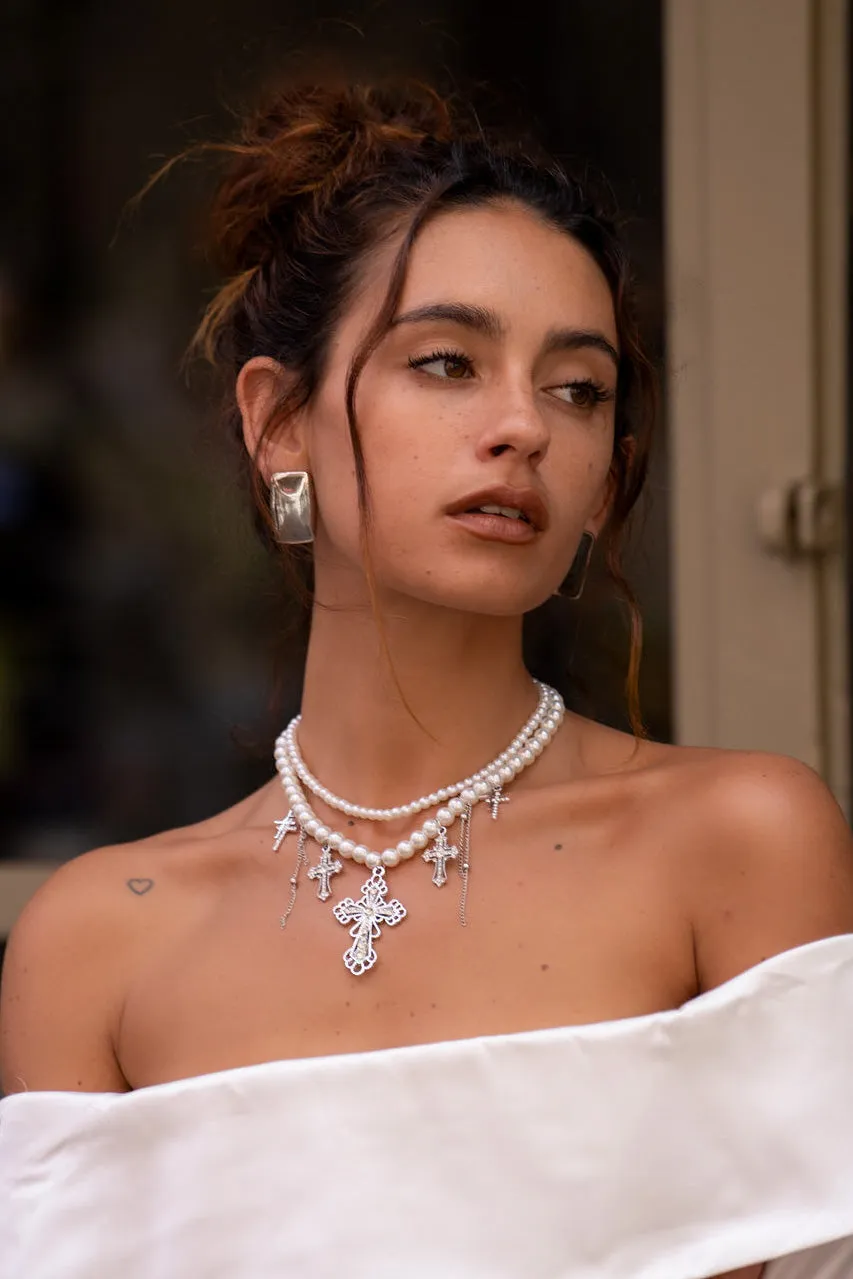 Joceline Pearl Layered Cross Necklace sold by 12th Tribe product image thumbnail 2