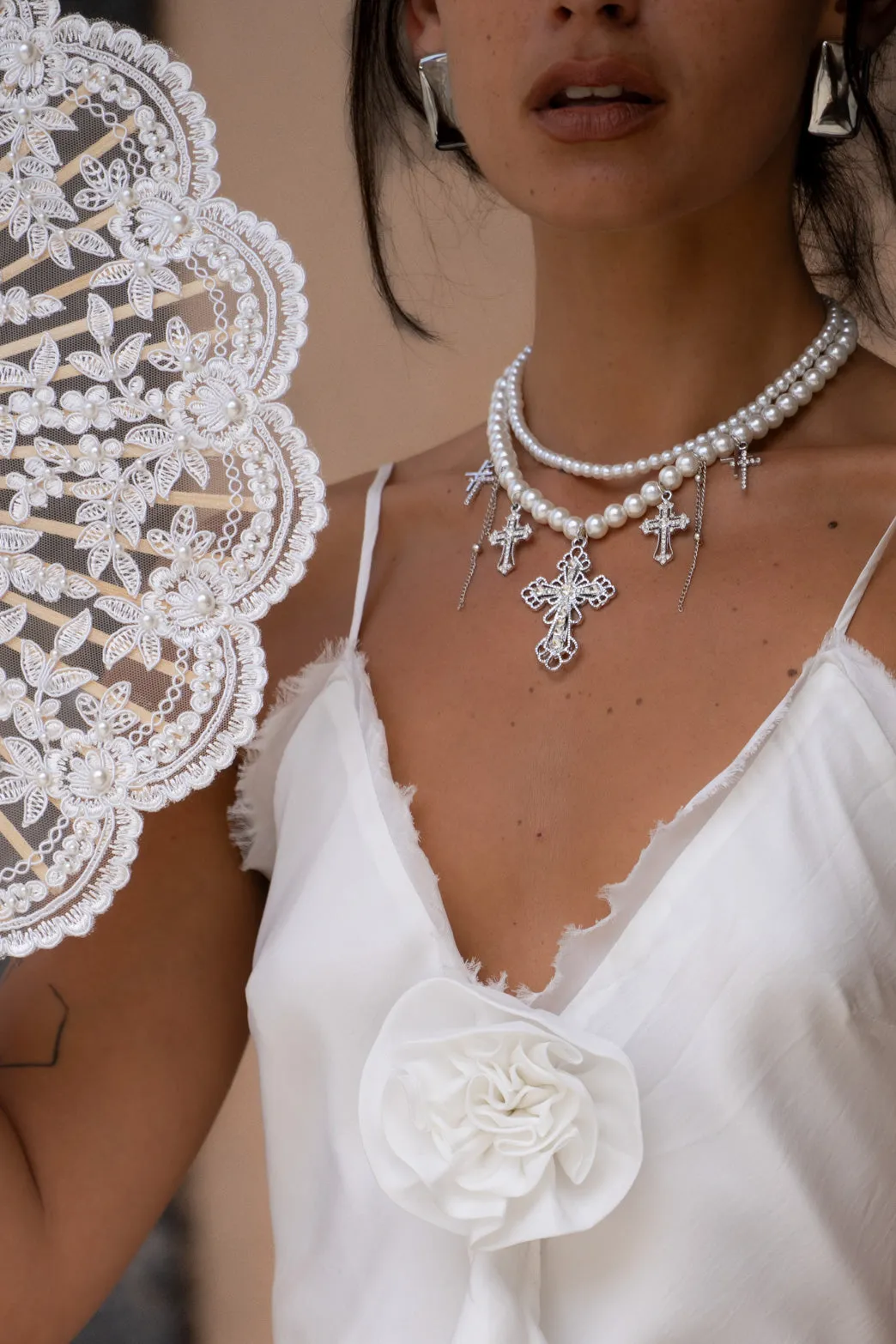 Joceline Pearl Layered Cross Necklace sold by 12th Tribe