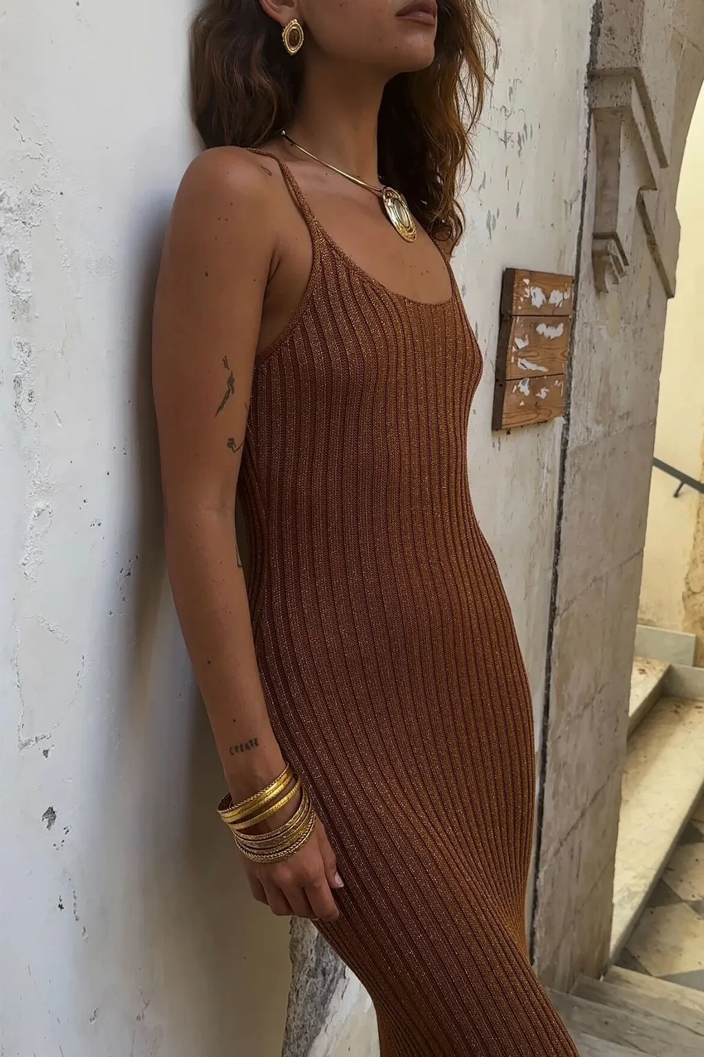 Gwyneth Sleeveless Bronze Metallic Midi Dress sold by 12th Tribe product image thumbnail 3