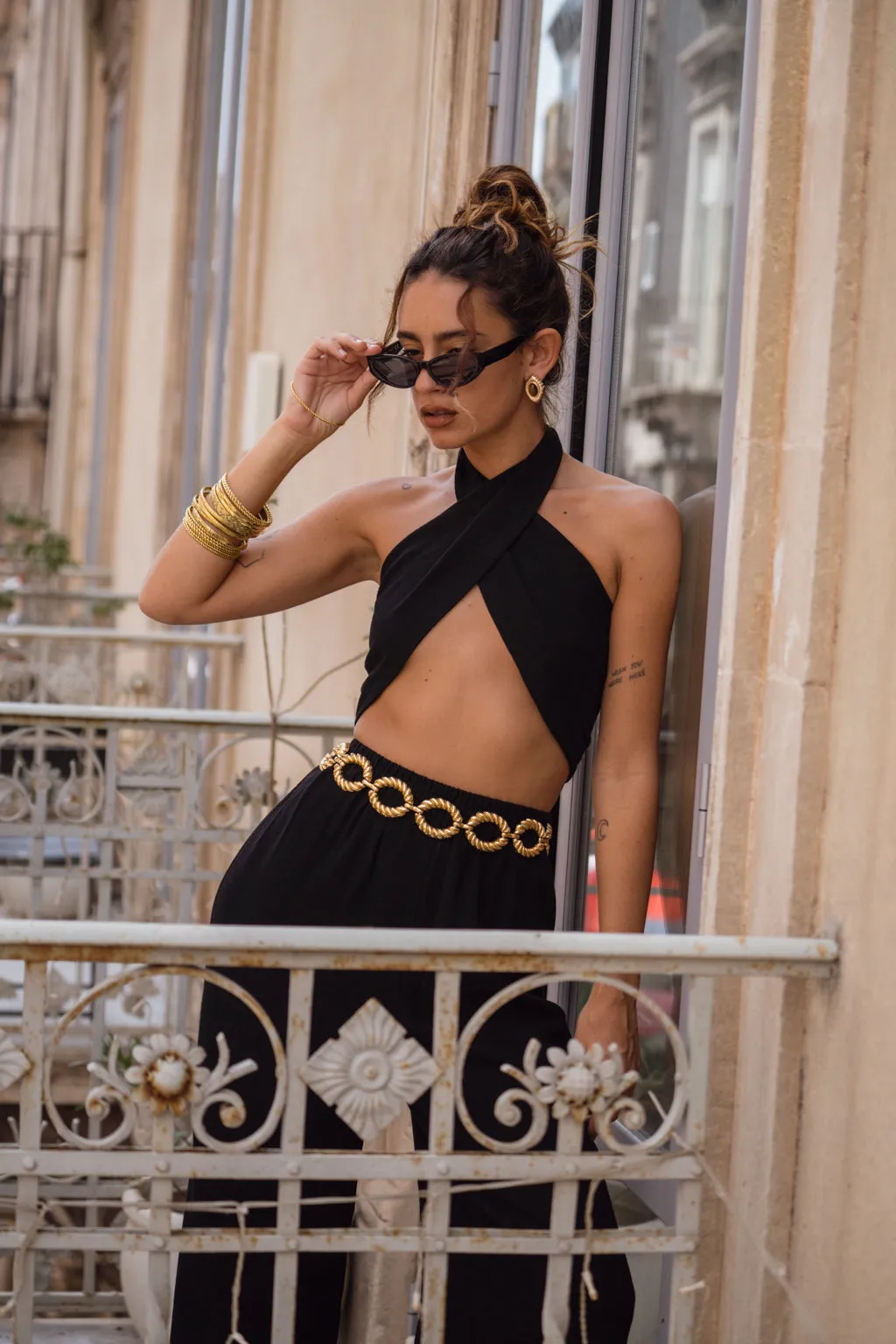 Amalfi Black Linen Halter Top sold by 12th Tribe product image thumbnail 2