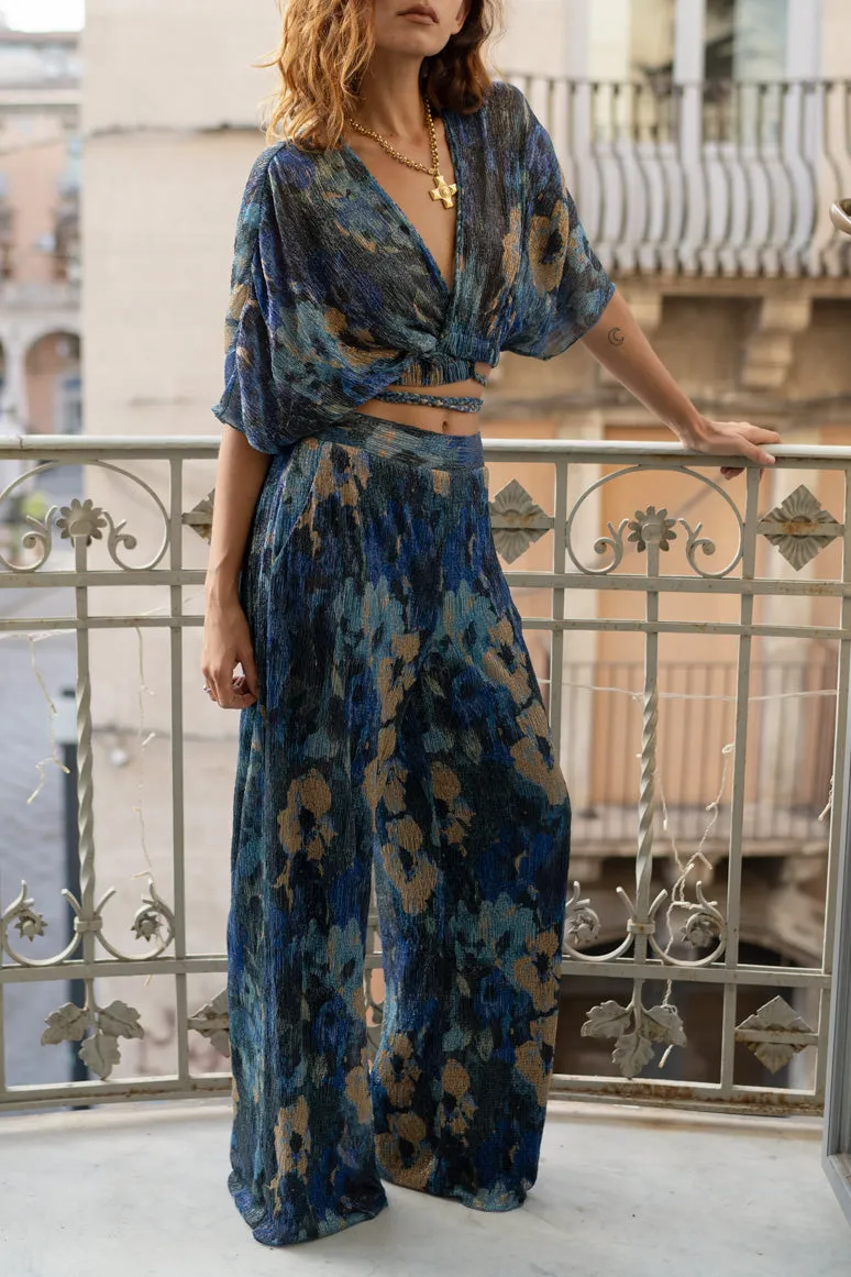 Kaia Blue Multicolor Metallic Floral Crop Top sold by 12th Tribe product image thumbnail 2