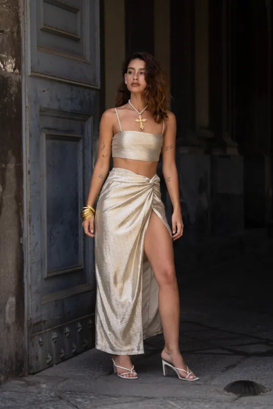 Toulouse Metallic Gold Maxi Skirt sold by 12th Tribe