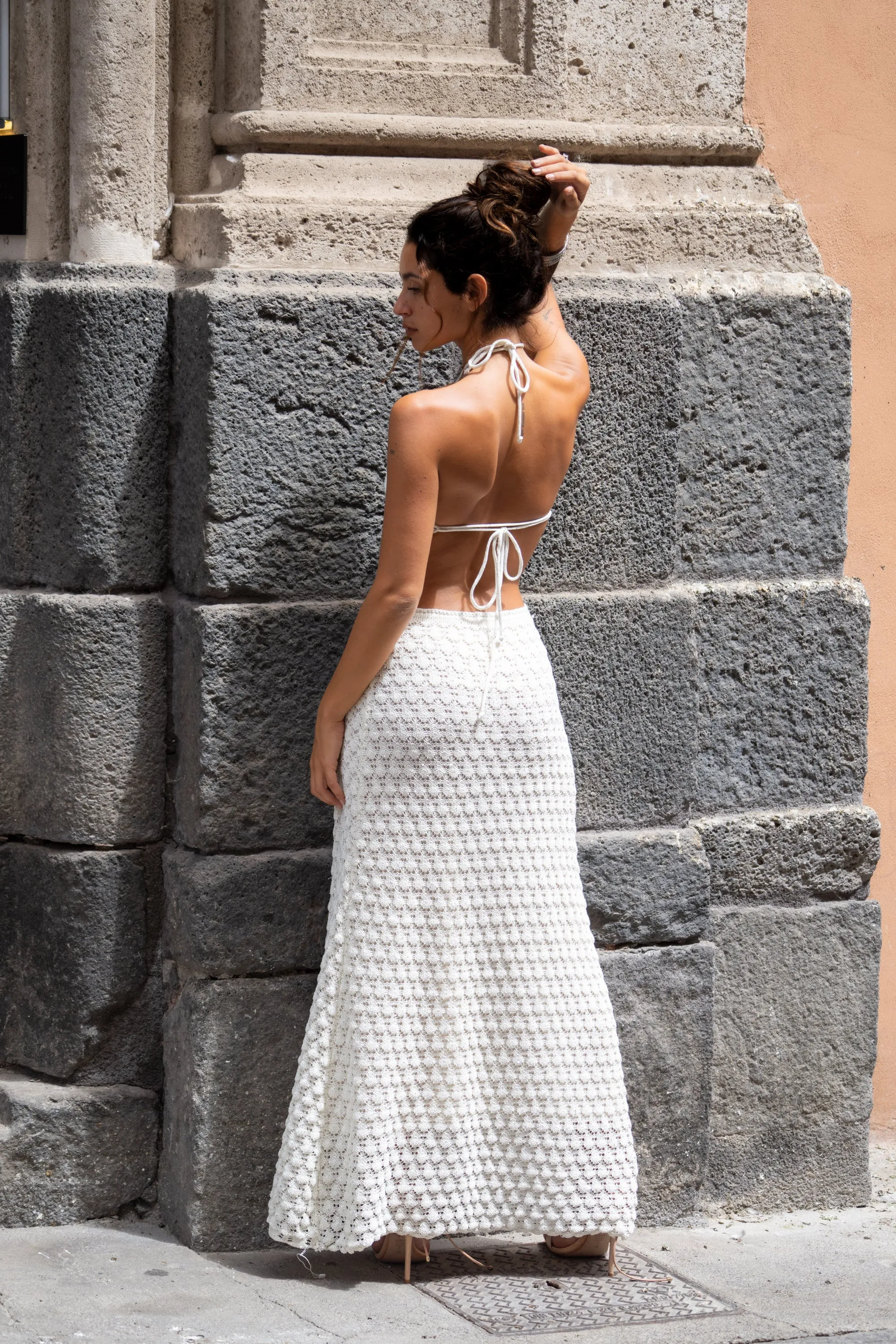 Amara White Halter Glitter Knit Maxi Dress sold by 12th Tribe product image thumbnail 2