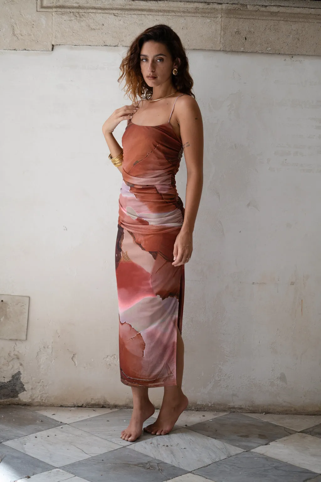 Caterina Rust Abstract Mesh Midi Dress sold by 12th Tribe product image thumbnail 4