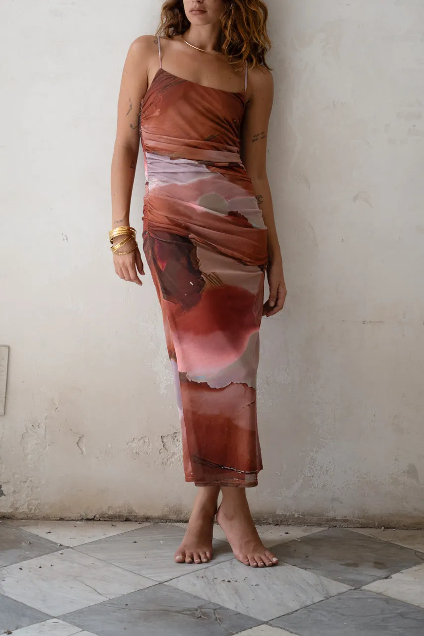 Caterina Rust Abstract Mesh Midi Dress sold by 12th Tribe product image thumbnail 3
