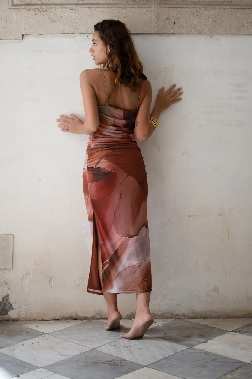 Caterina Rust Abstract Mesh Midi Dress sold by 12th Tribe product image thumbnail 2