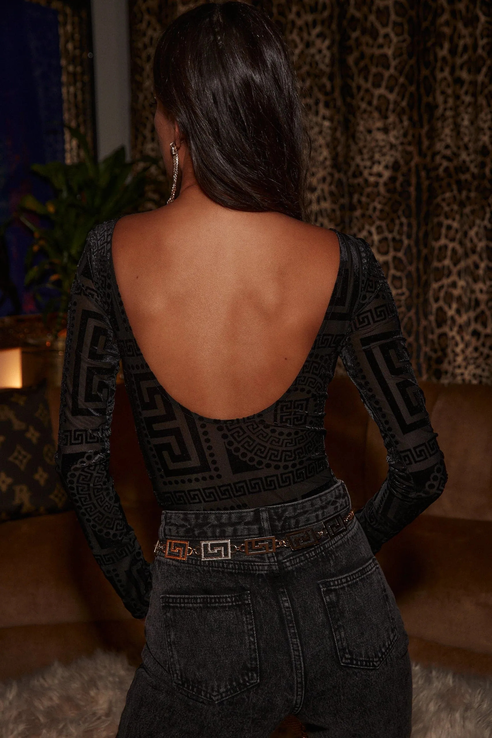 Voulez Vous Black Velvet Burnout Bodysuit sold by 12th Tribe product image thumbnail 3