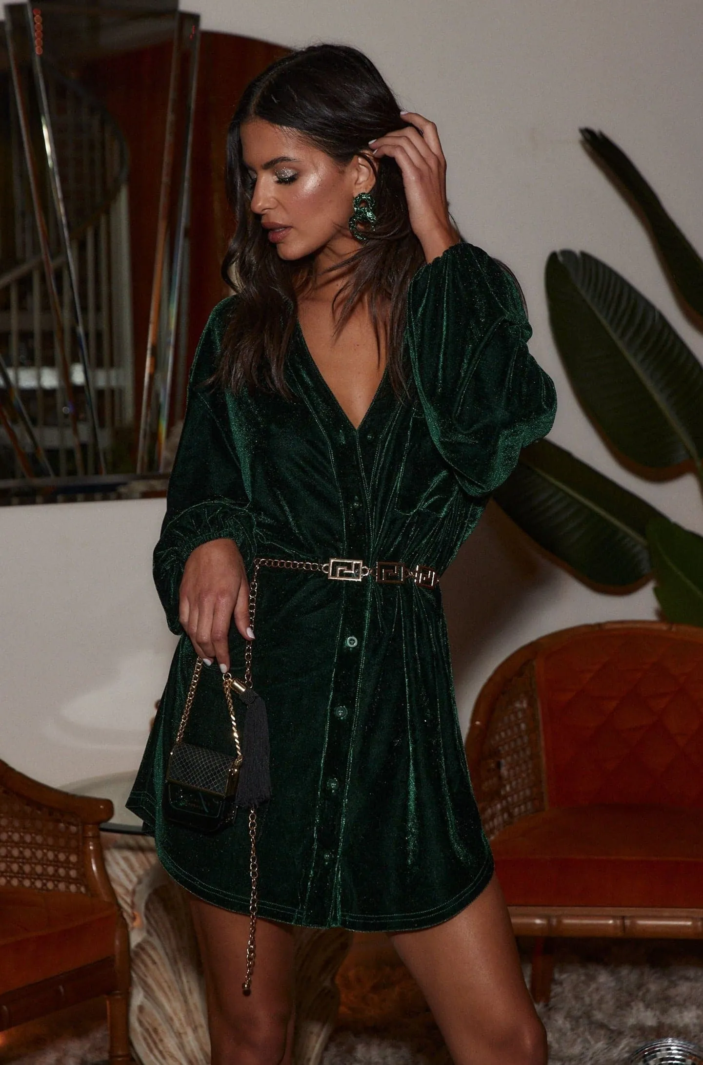 Loretta Emerald Velvet Mini Dress sold by 12th Tribe product image thumbnail 4