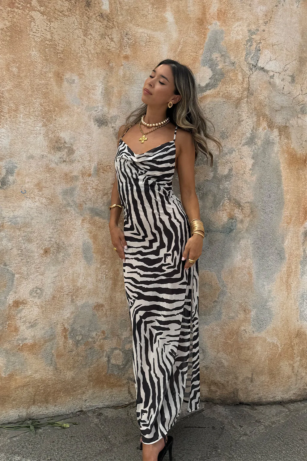 Gianna Zebra Cowl Neck Chiffon Maxi Dress sold by 12th Tribe product image thumbnail 5