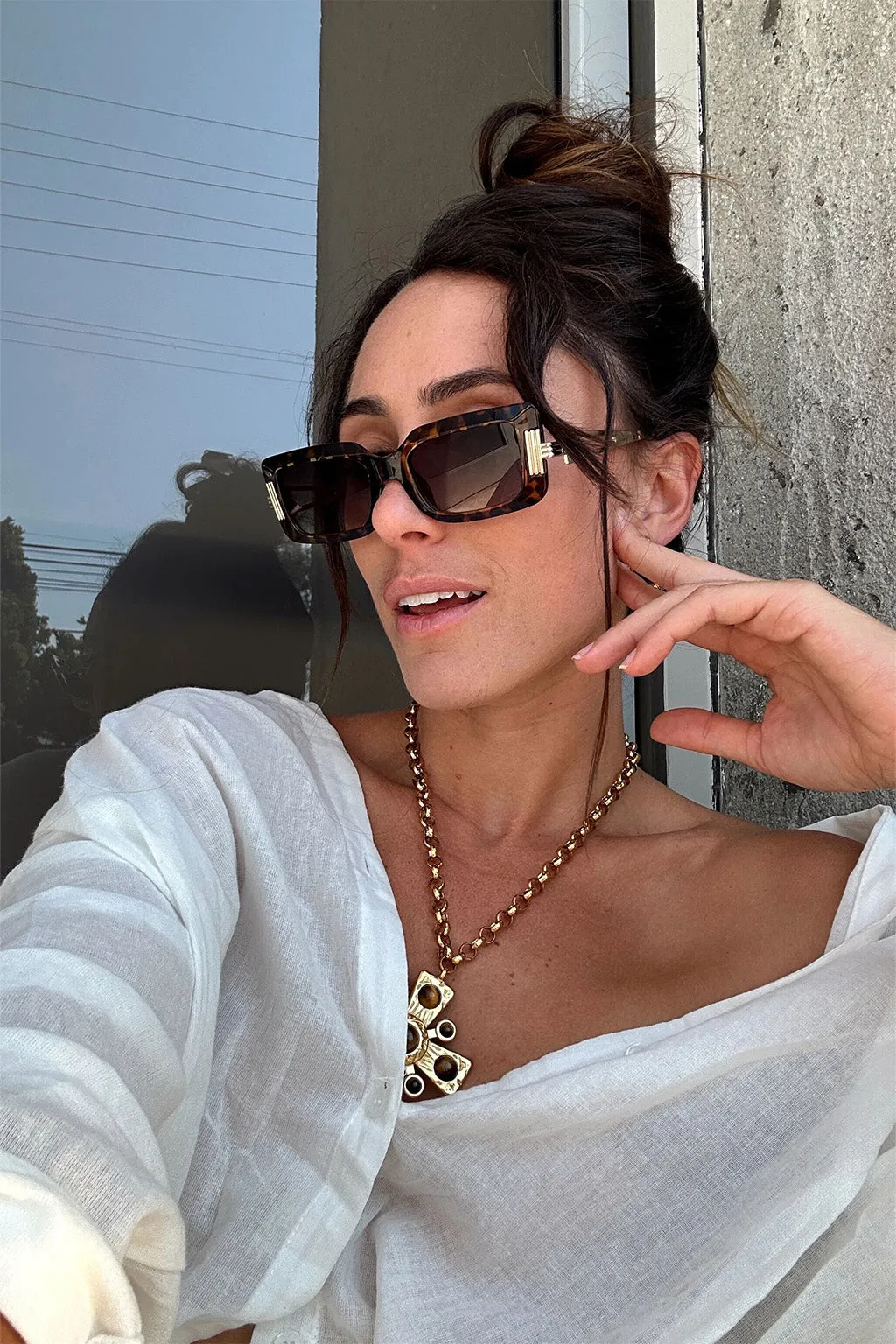 Bruna Tortoise Rectangular Framed Sunglasses sold by 12th Tribe