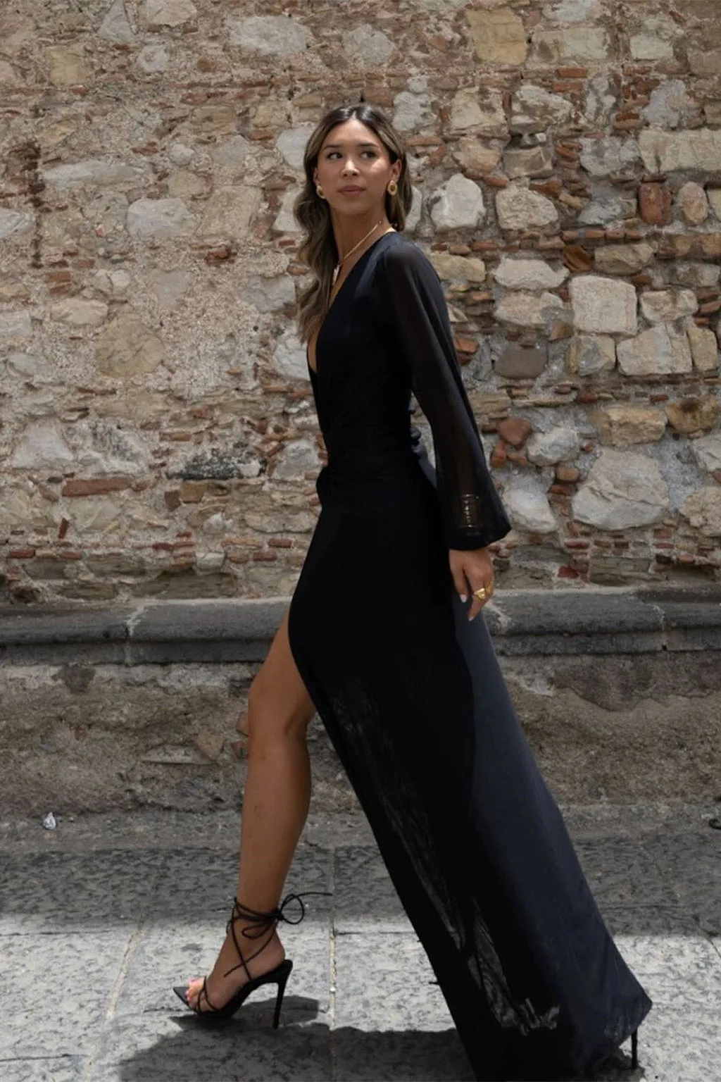 Bella Black Mesh Plunge Maxi Dress sold by 12th Tribe product image thumbnail 5