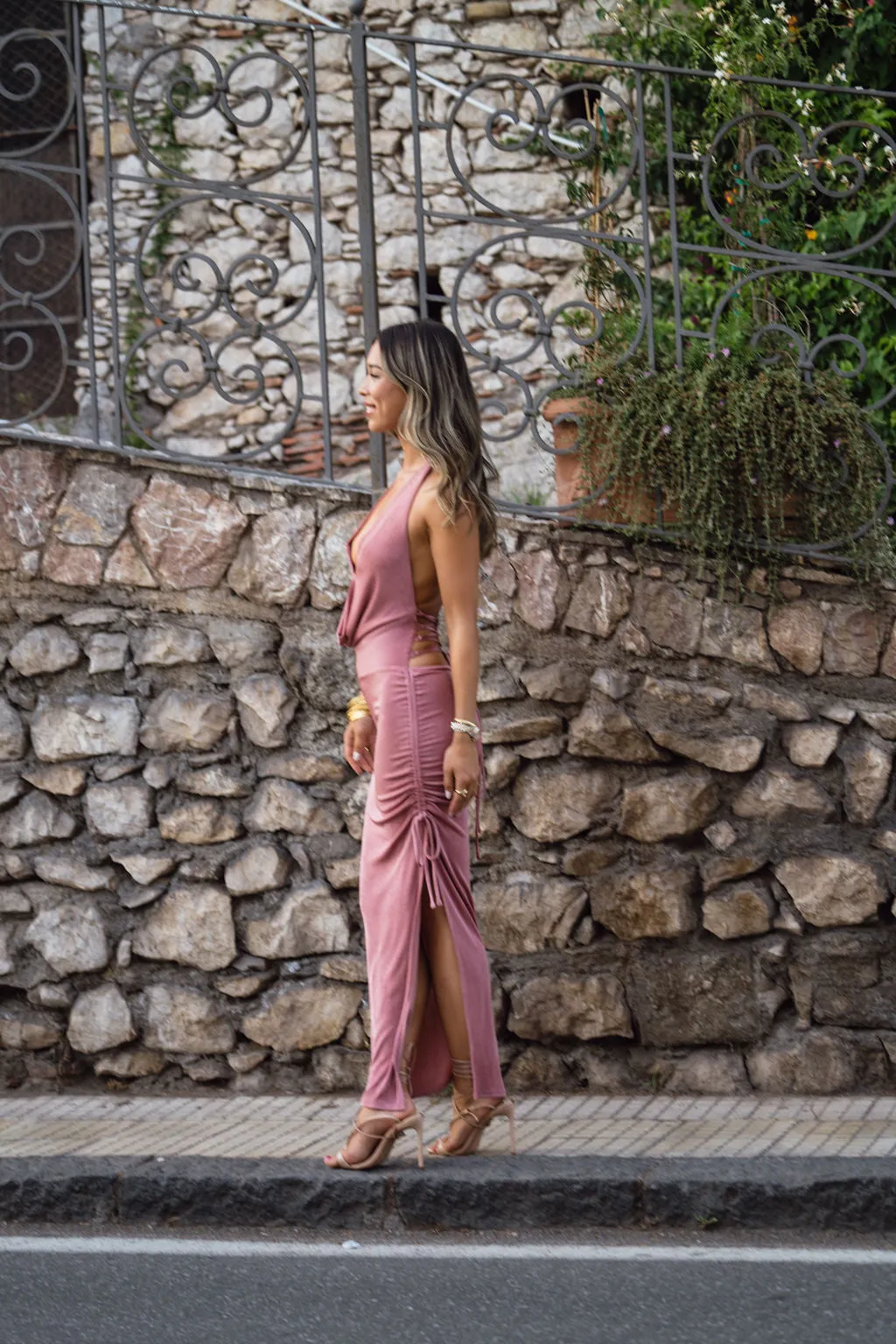 Lilia Blush Cowl Neck Slinky Midi Dress sold by 12th Tribe product image thumbnail 3