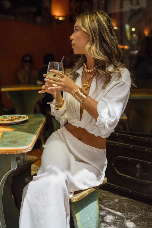 San Vito White Button Down Long Sleeve Top made by HYFVE