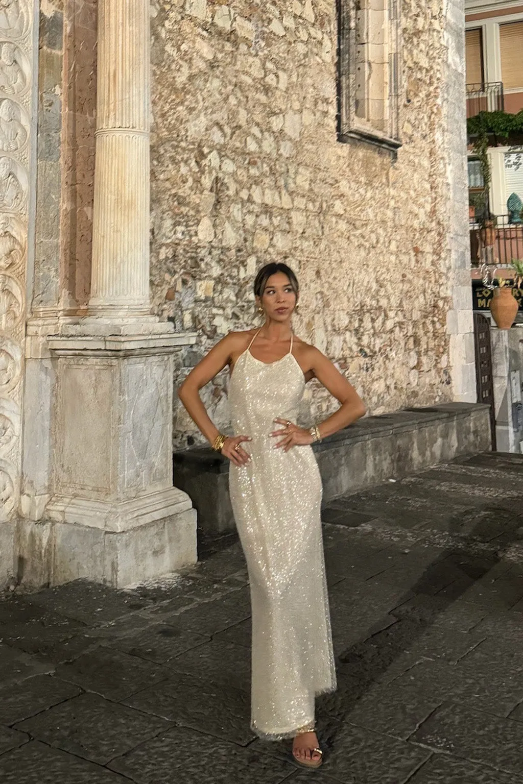 Serafino Gold Embellished Maxi Dress sold by 12th Tribe product image thumbnail 3