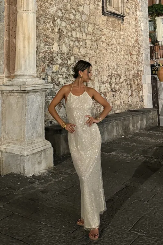 Serafino Gold Embellished Maxi Dress sold by 12th Tribe
